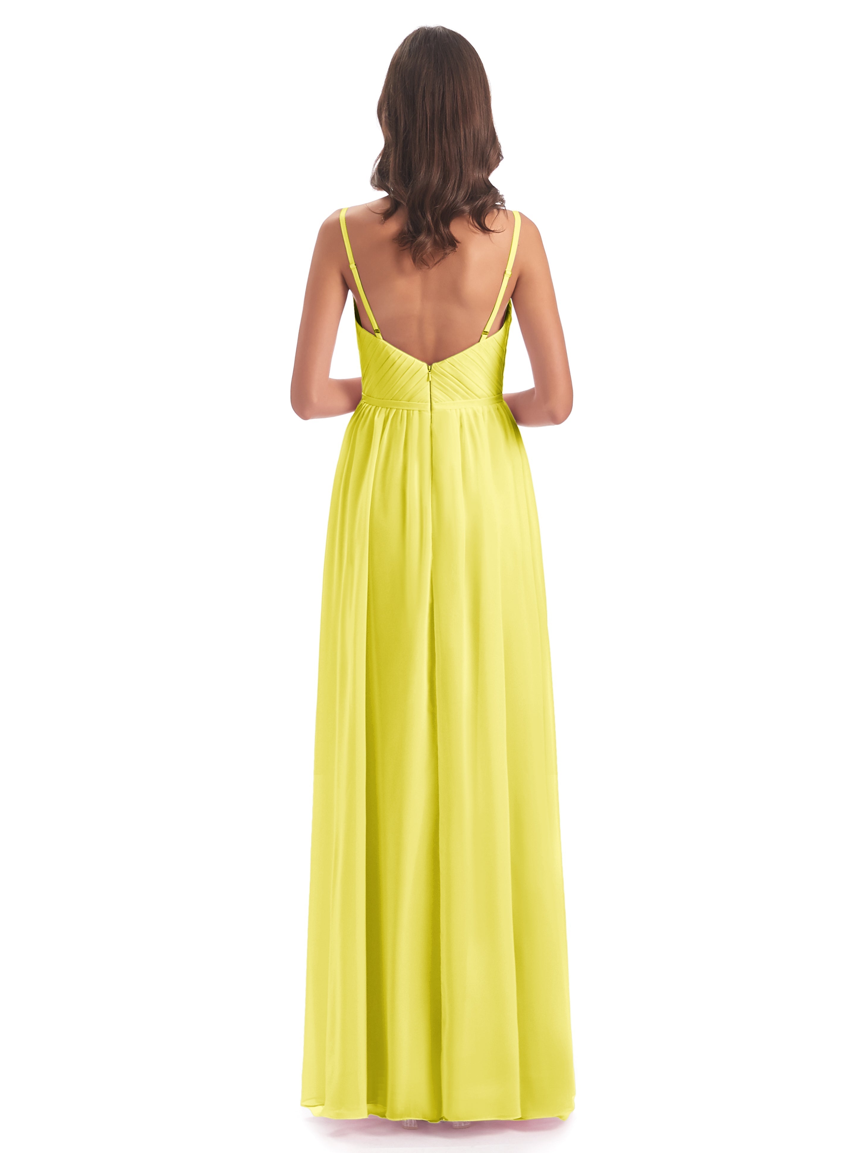 Robes De Demoiselle D'Honneur Citron Bretelles Spaghetti Fendue Devant Robes Demoiselle D'Honneur