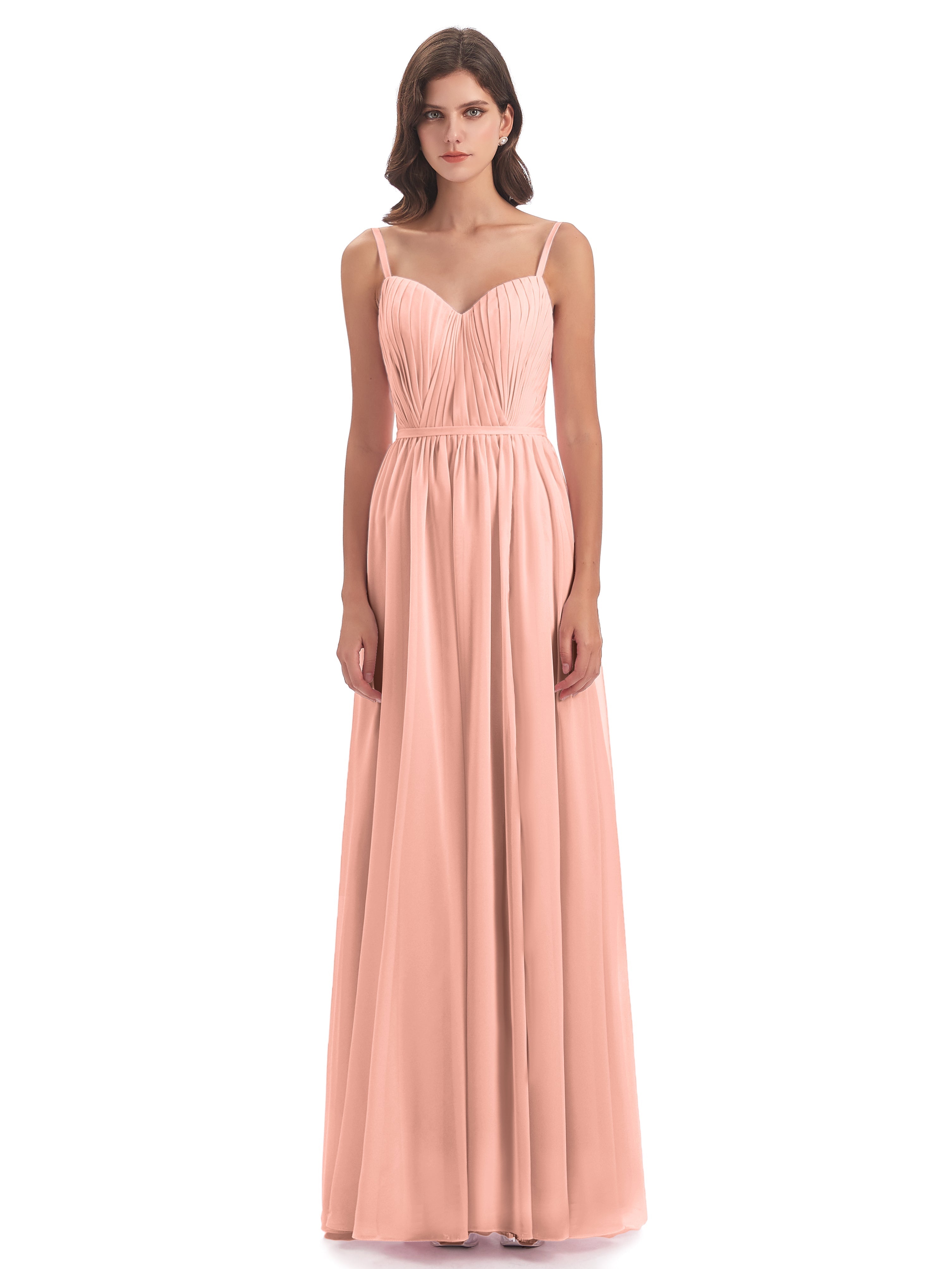 Robe Demoiselle Honneur Corail Bretelles Spaghetti Fendue Devant Robes Demoiselle D'Honneur