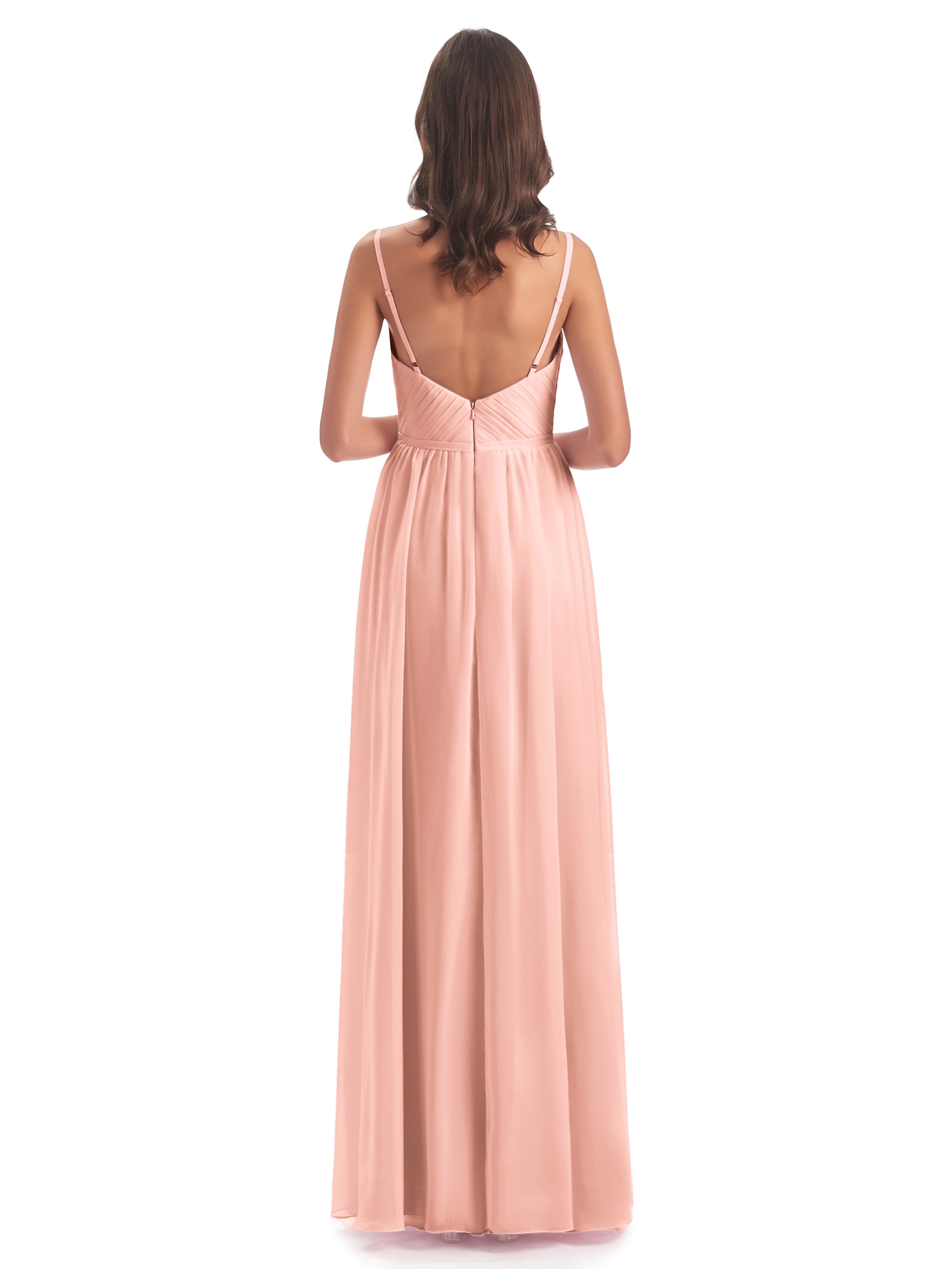 Robe Demoiselle Honneur Corail Bretelles Spaghetti Fendue Devant Robes Demoiselle D'Honneur