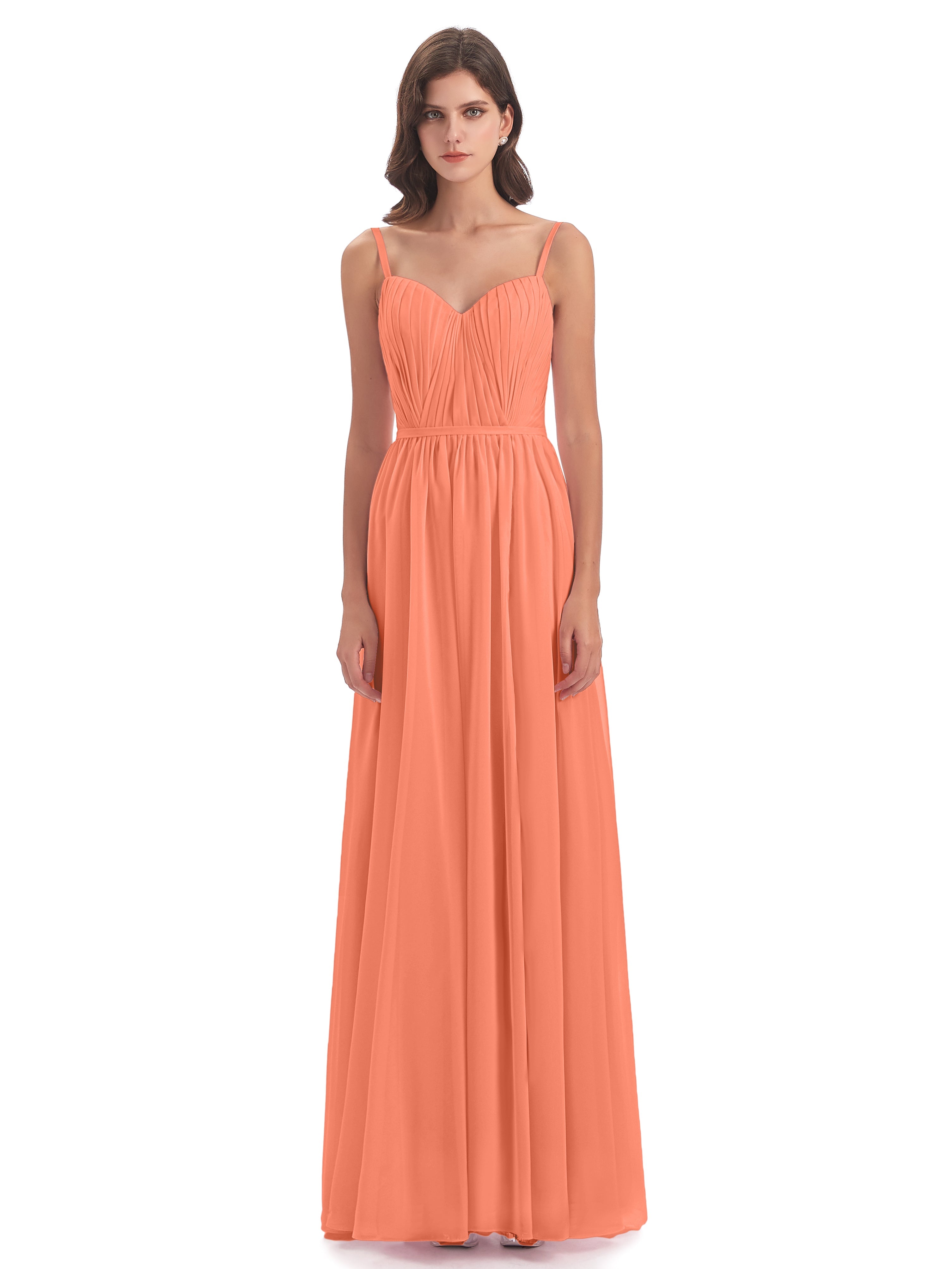 Robes De Demoiselle D'Honneur Coucher De Soleil Bretelles Spaghetti Fendue Devant Robes Demoiselle D'Honneur