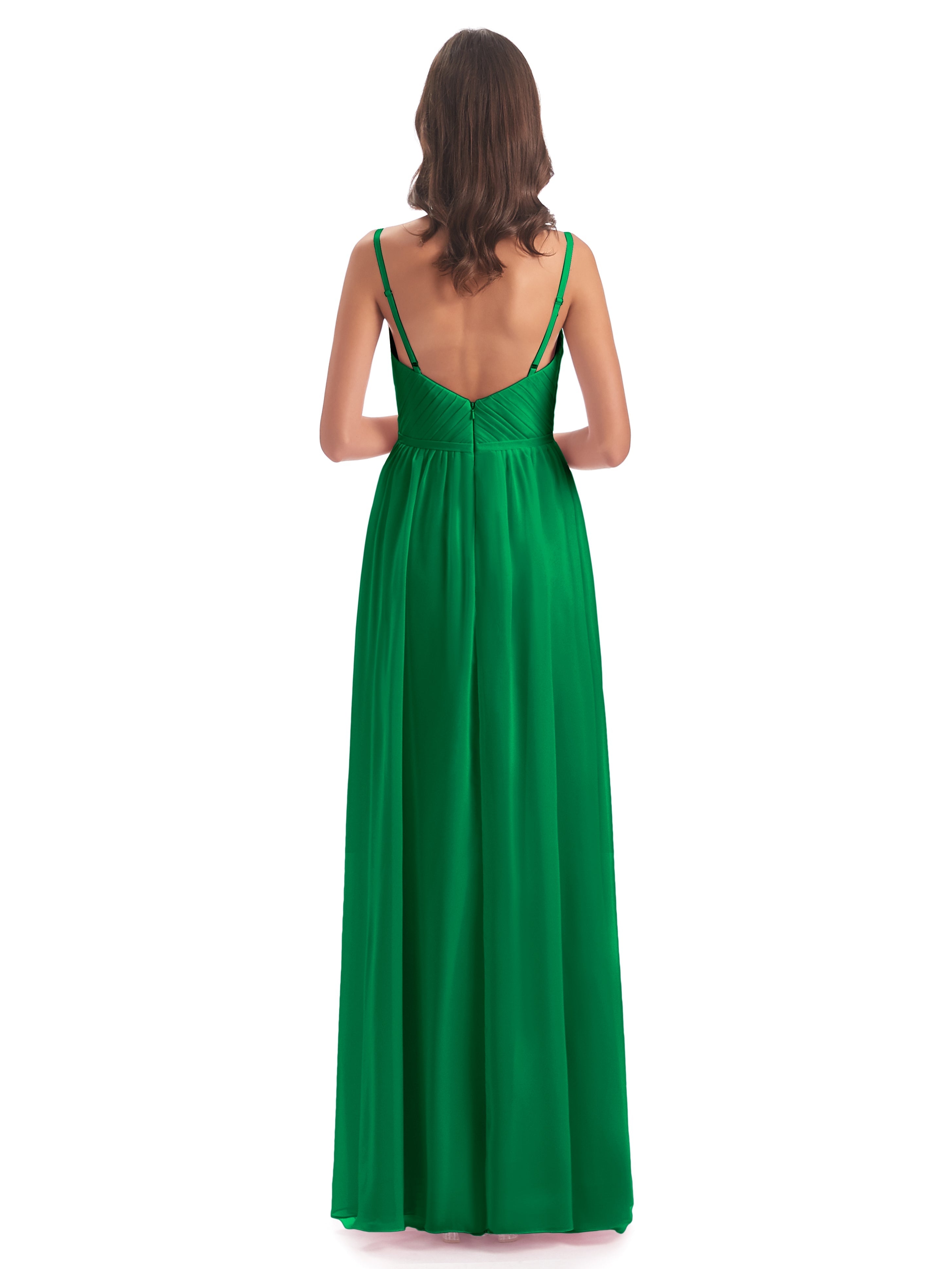 Robes De Demoiselle D'Honneur Vert Émeraude Foncé Bretelles Spaghetti Fendue Devant Robes Demoiselle D'Honneur