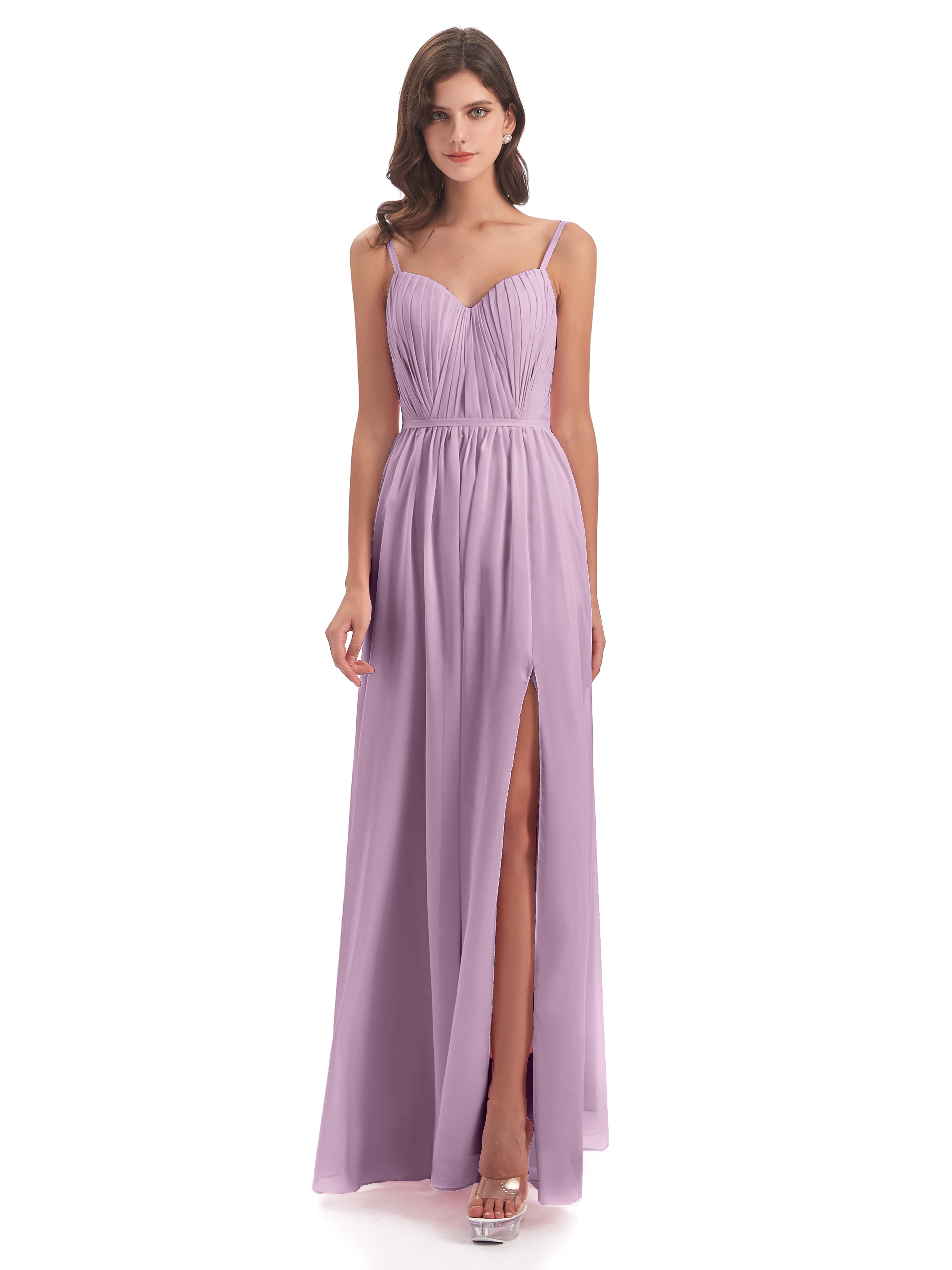 Robes De Demoiselle D'Honneur Glycine Bretelles Spaghetti Fendue Devant Robes Demoiselle D'Honneur