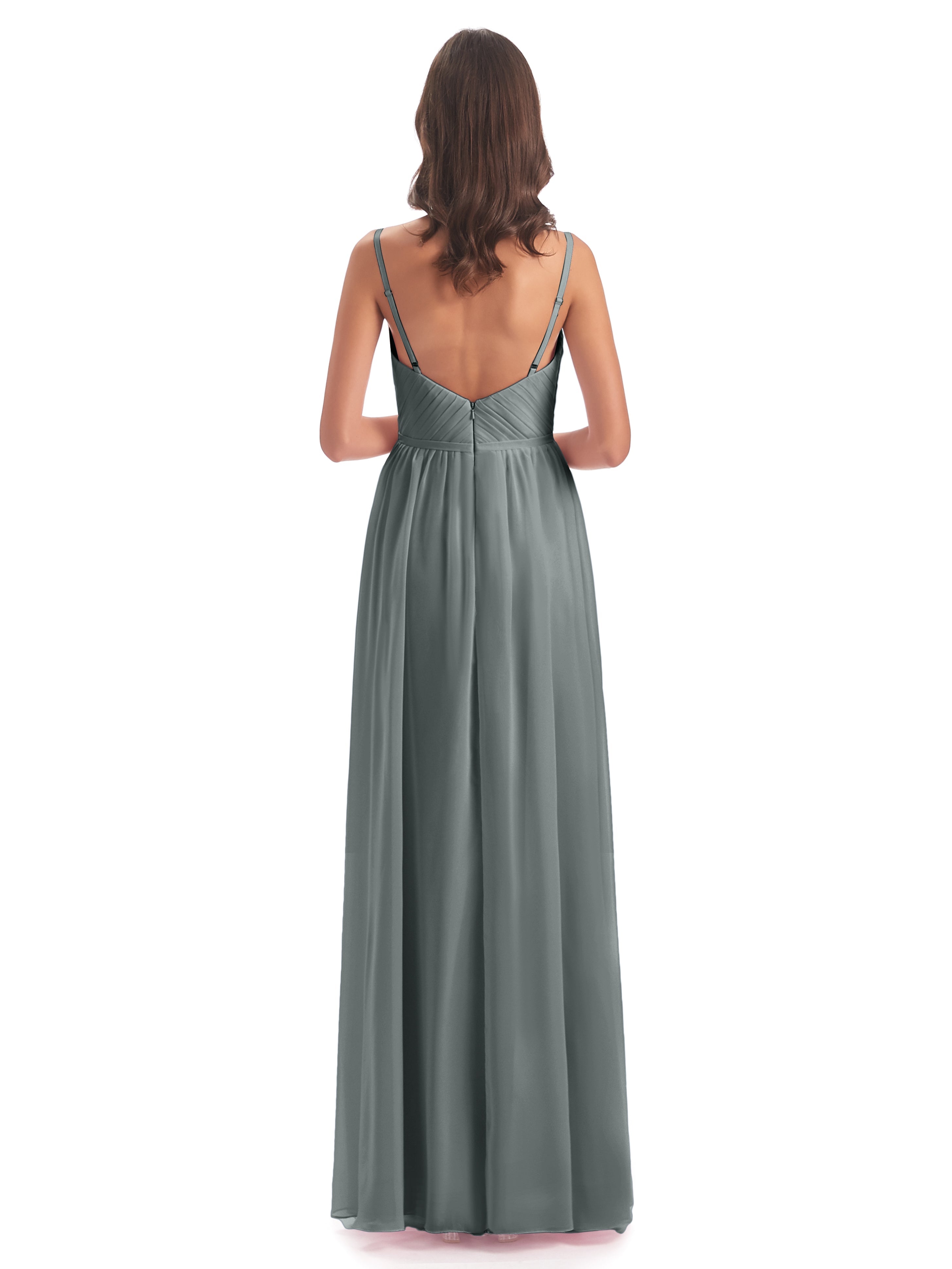 Robe Demoiselle D Honneur Grise Bretelles Spaghetti Fendue Devant Robes Demoiselle D'Honneur