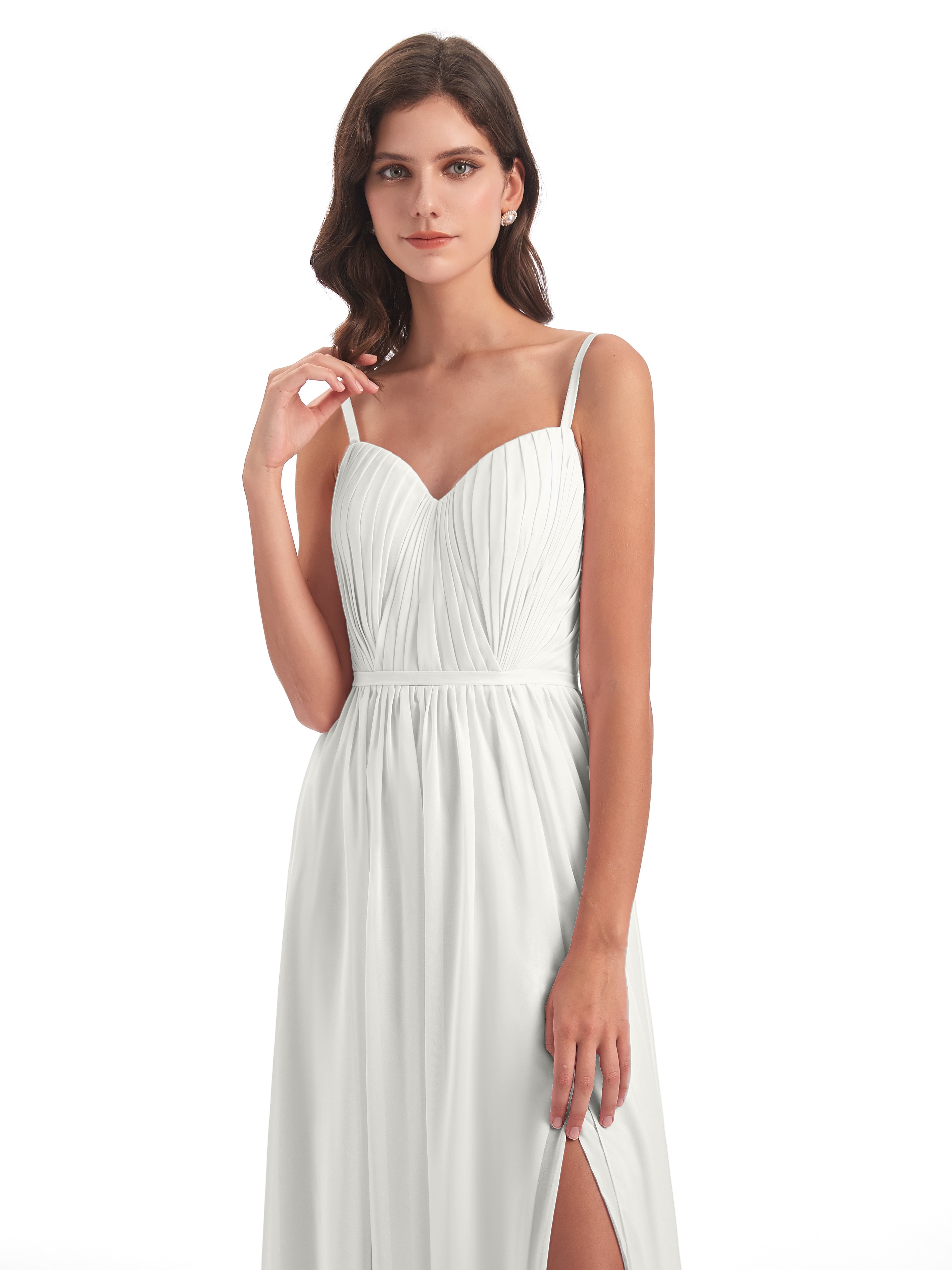 Robe Demoiselle D Honneur Ivoire Bretelles Spaghetti Fendue Devant Robes Demoiselle D'Honneur