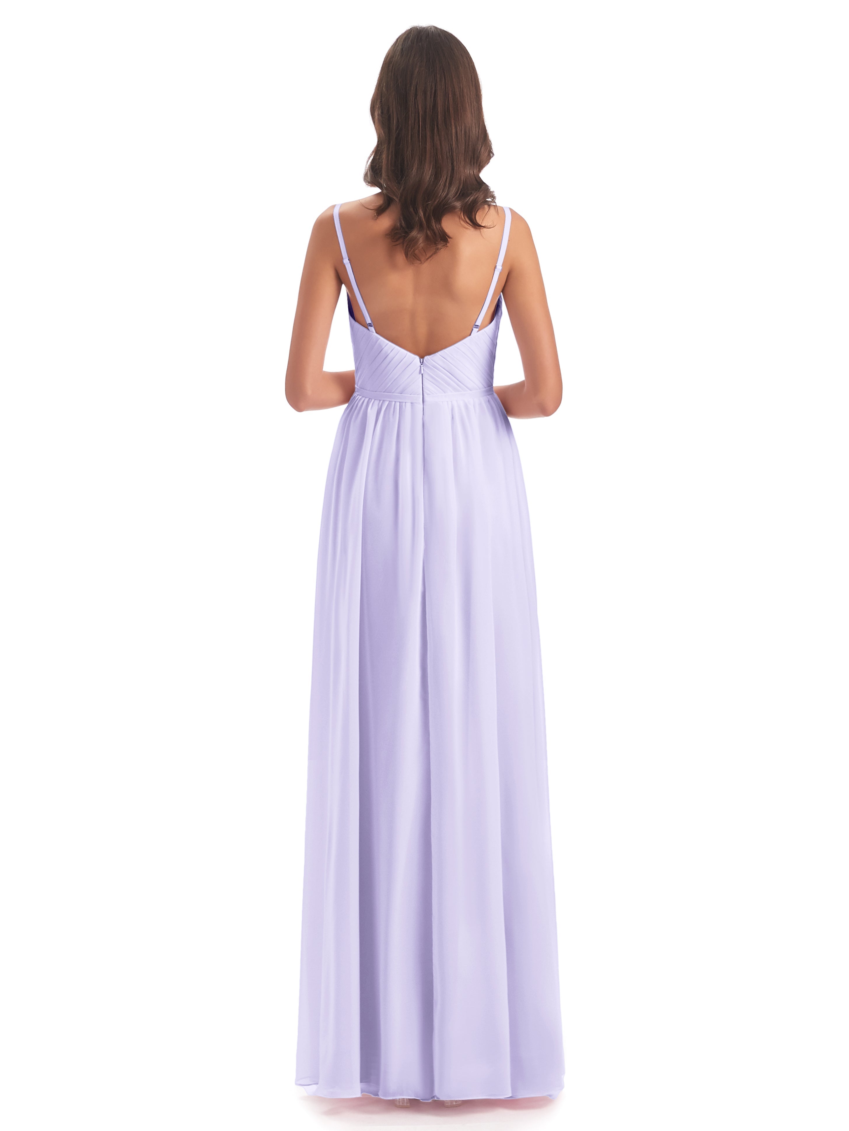 Robe Demoiselle D Honneur Lilas Bretelles Spaghetti Fendue Devant Robes Demoiselle D'Honneur