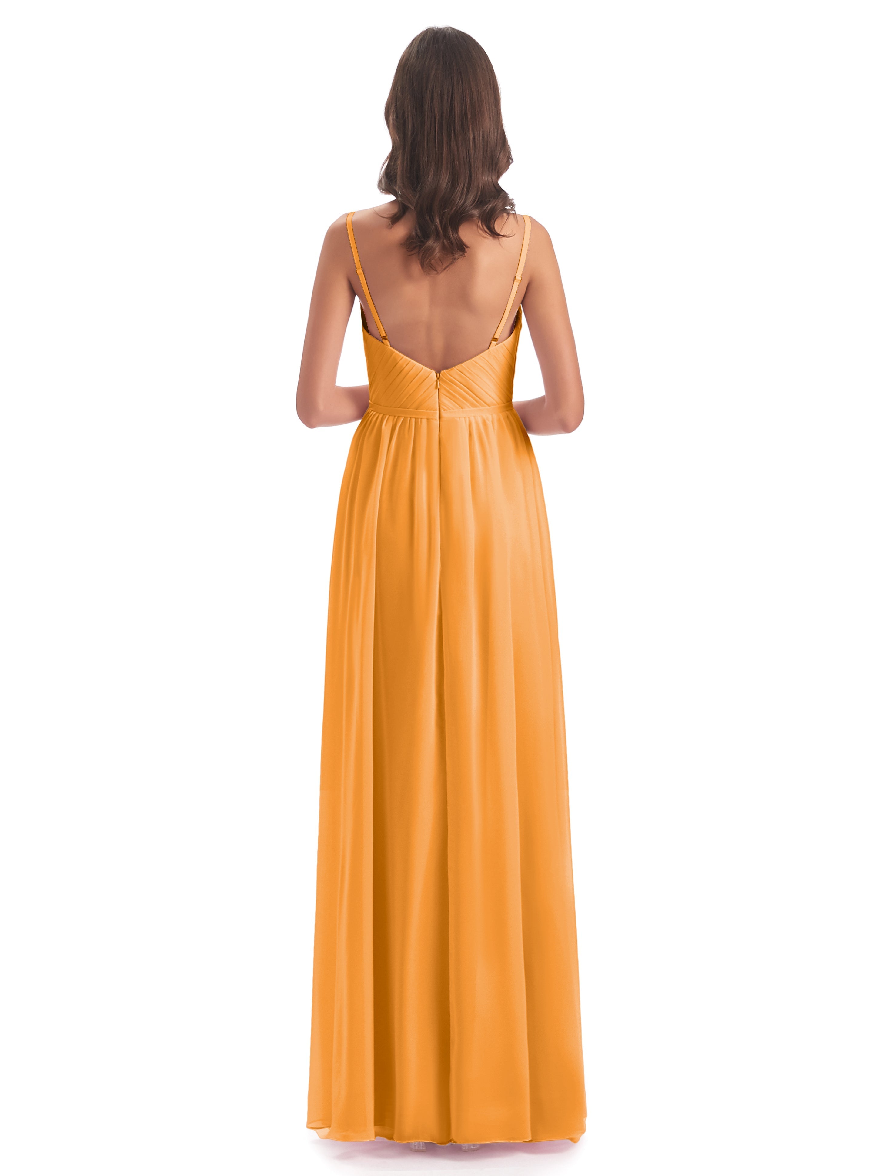 Robes De Demoiselle D'Honneur Mandarine Bretelles Spaghetti Fendue Devant Robes Demoiselle D'Honneur