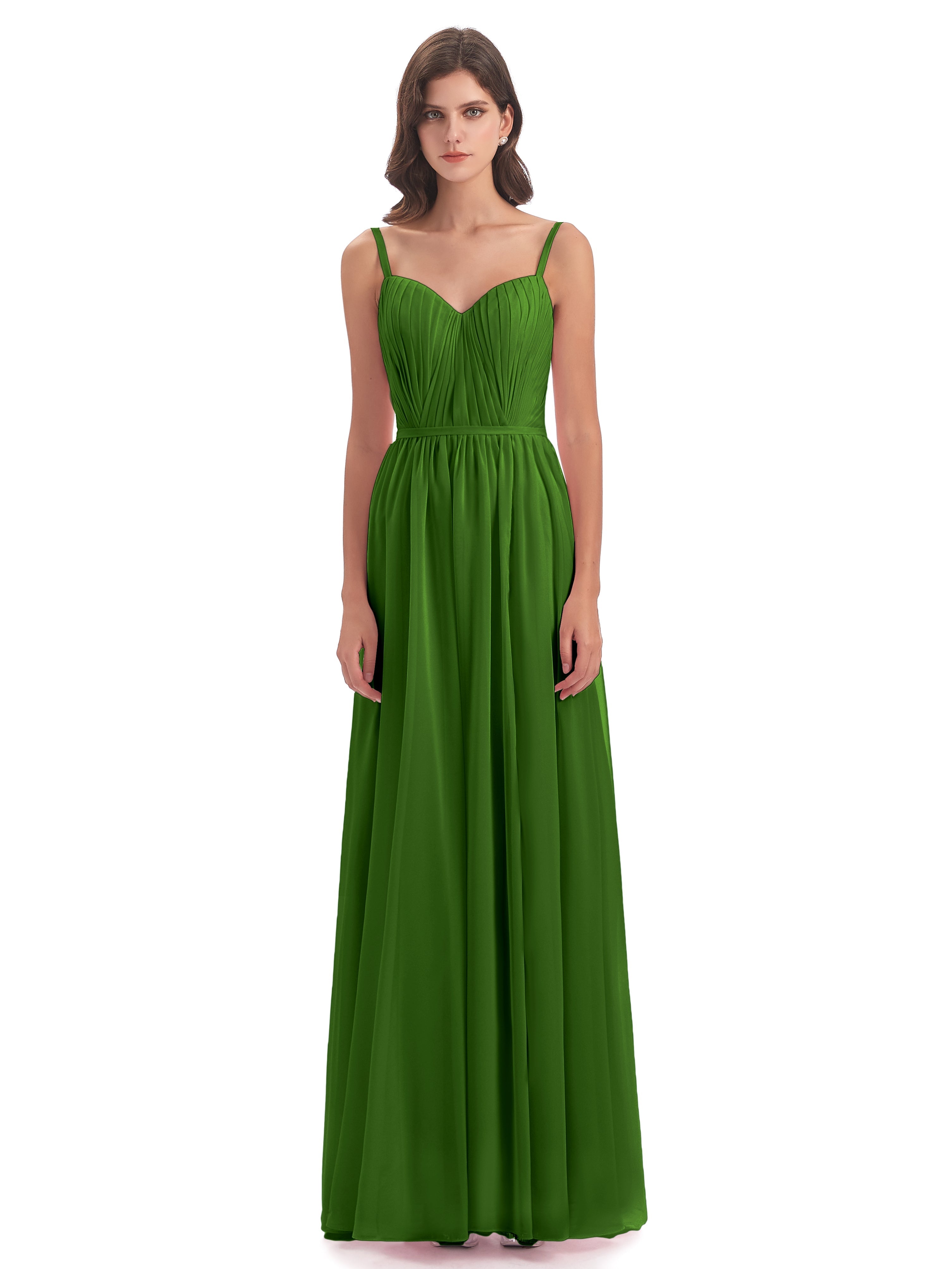 Robes De Demoiselle D'Honneur Vert Mousse Bretelles Spaghetti Fendue Devant Robes Demoiselle D'Honneur