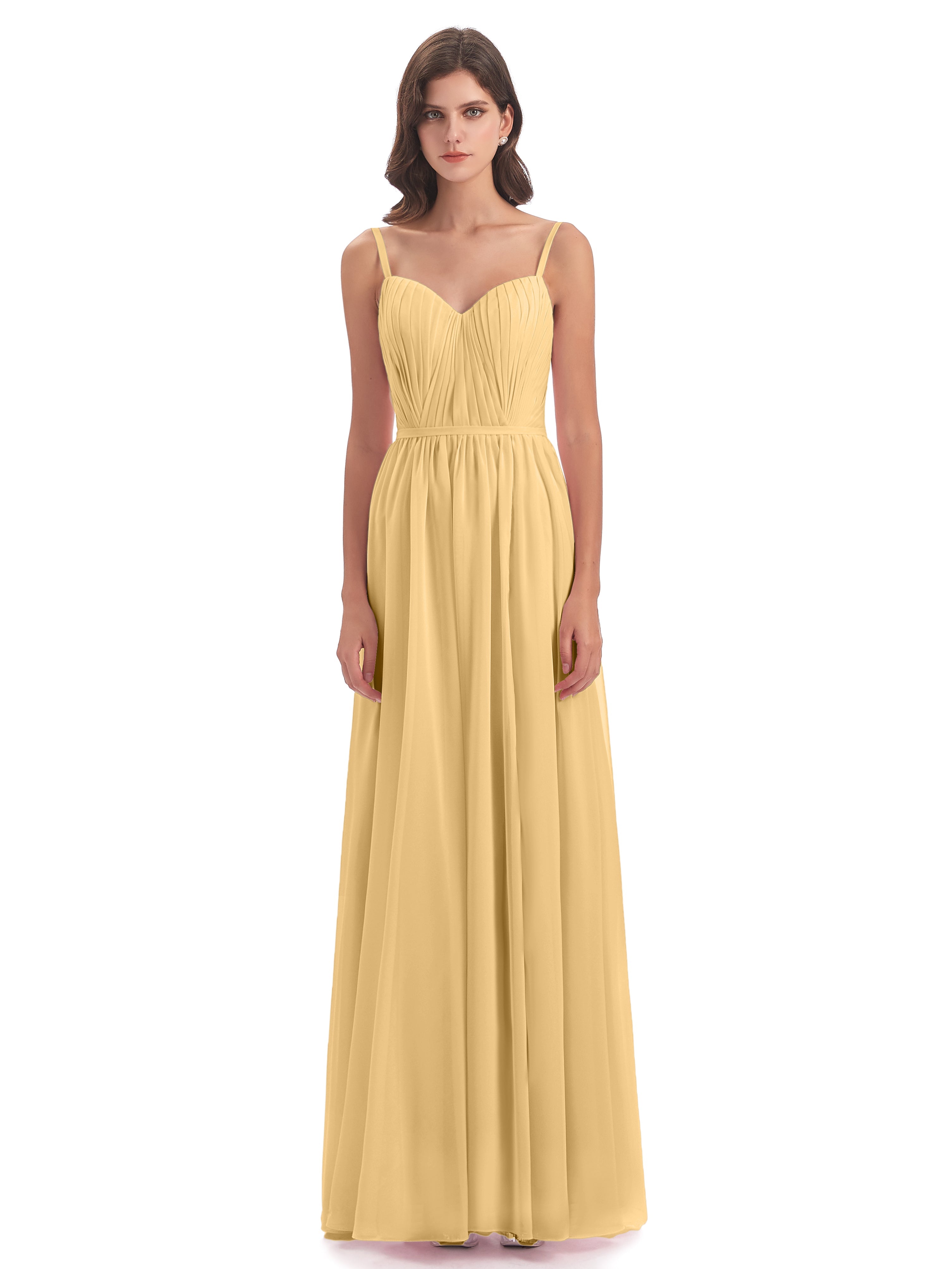 Robe De Demoiselle D'Honneur En Or Bretelles Spaghetti Fendue Devant Robes Demoiselle D'Honneur