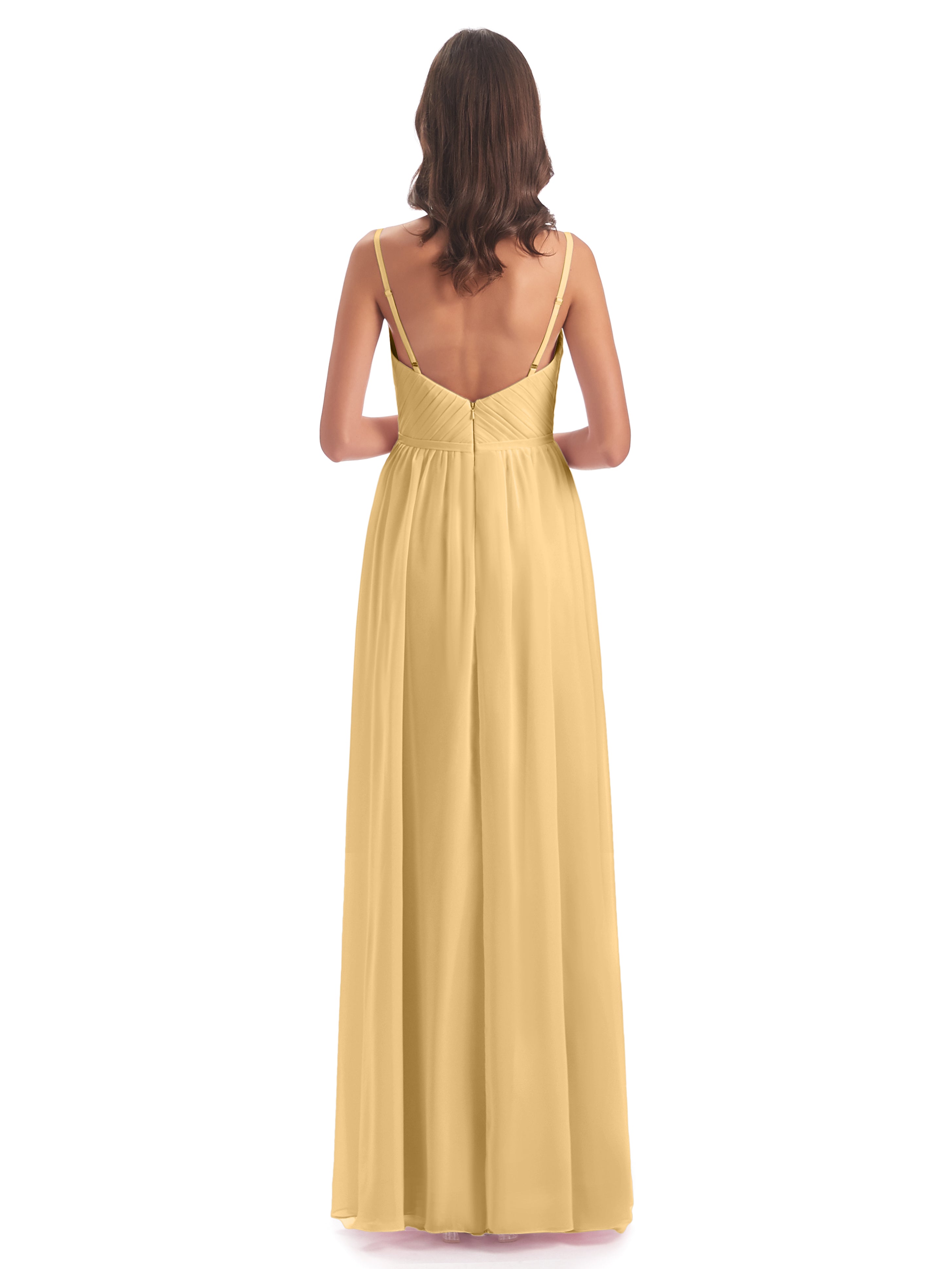 Robe De Demoiselle D'Honneur En Or Bretelles Spaghetti Fendue Devant Robes Demoiselle D'Honneur