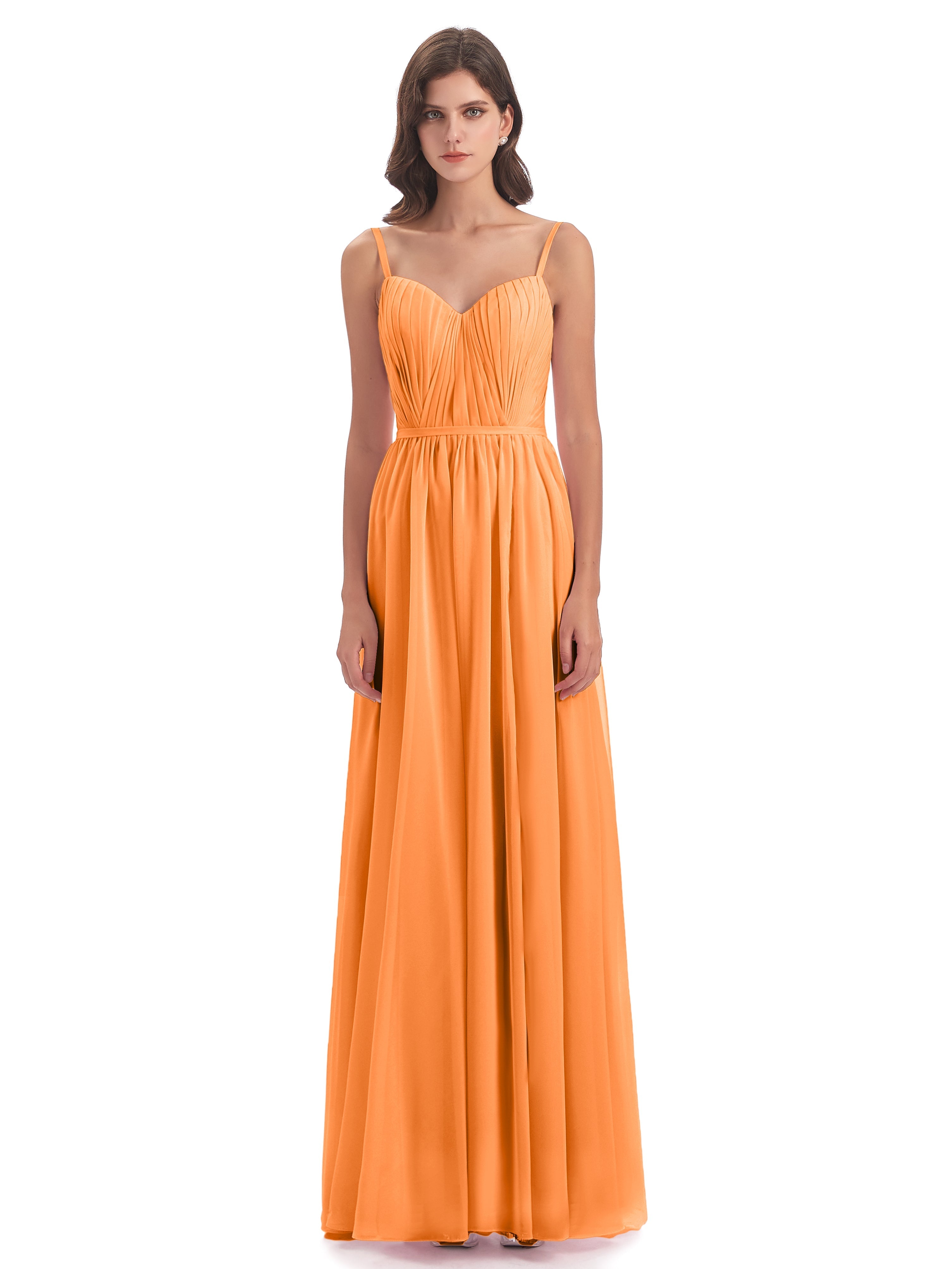Robe Demoiselle Dhonneur Orange Bretelles Spaghetti Fendue Devant Robes Demoiselle D'Honneur