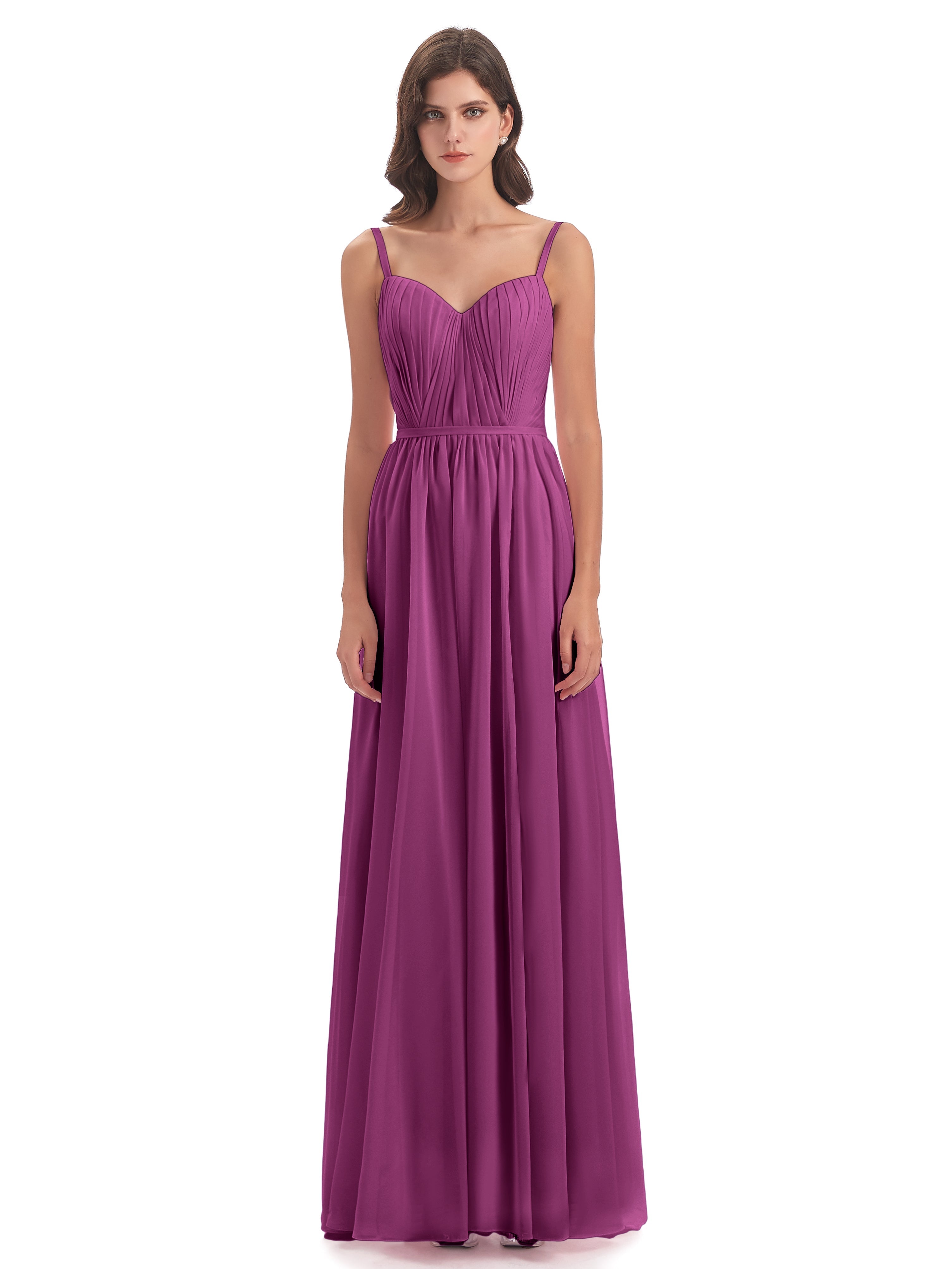 Robes De Demoiselle D'Honneur Orchidée Bretelles Spaghetti Fendue Devant Robes Demoiselle D'Honneur