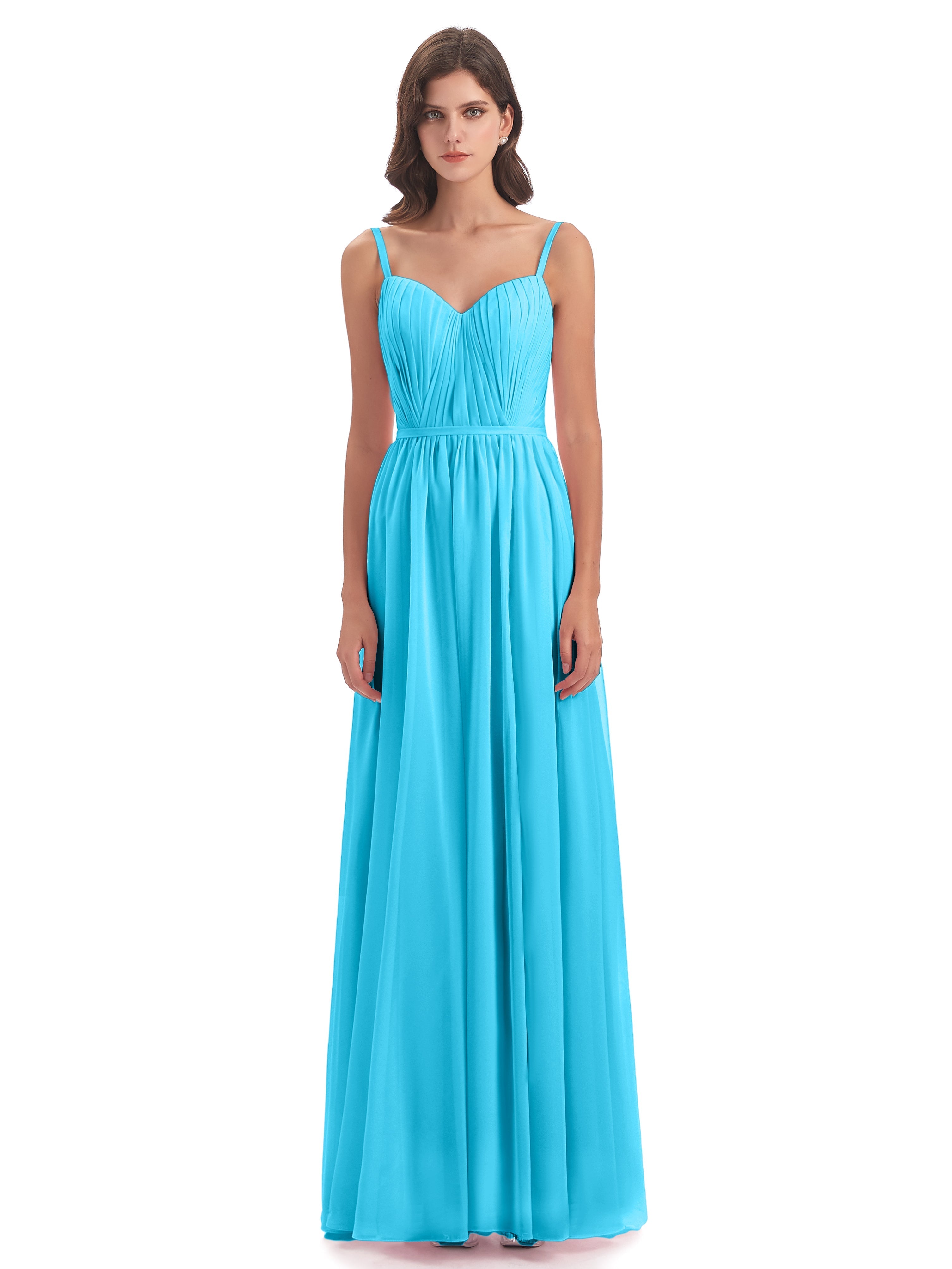 Robe De Demoiselle D'Honneur En Piscine Bretelles Spaghetti Fendue Devant Robes Demoiselle D'Honneur