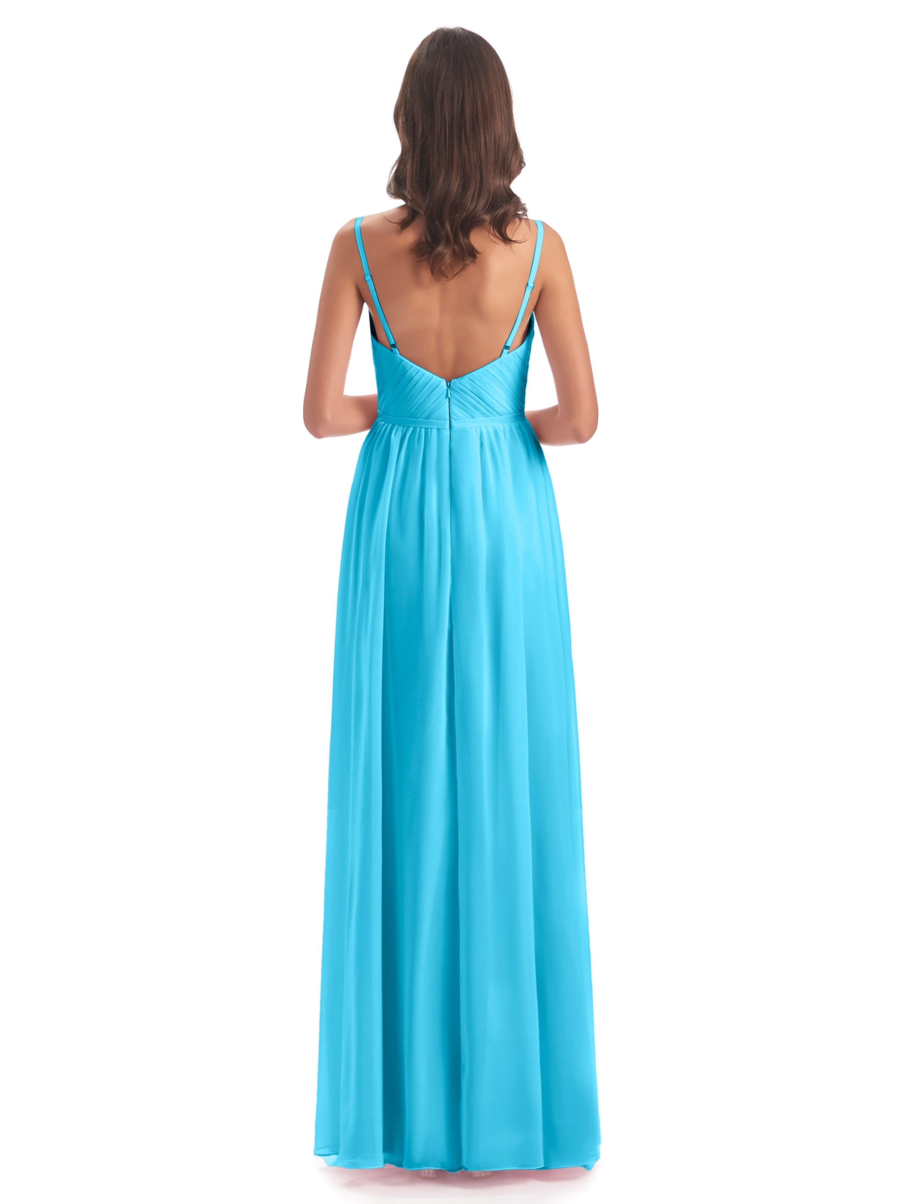 Robe De Demoiselle D'Honneur En Piscine Bretelles Spaghetti Fendue Devant Robes Demoiselle D'Honneur