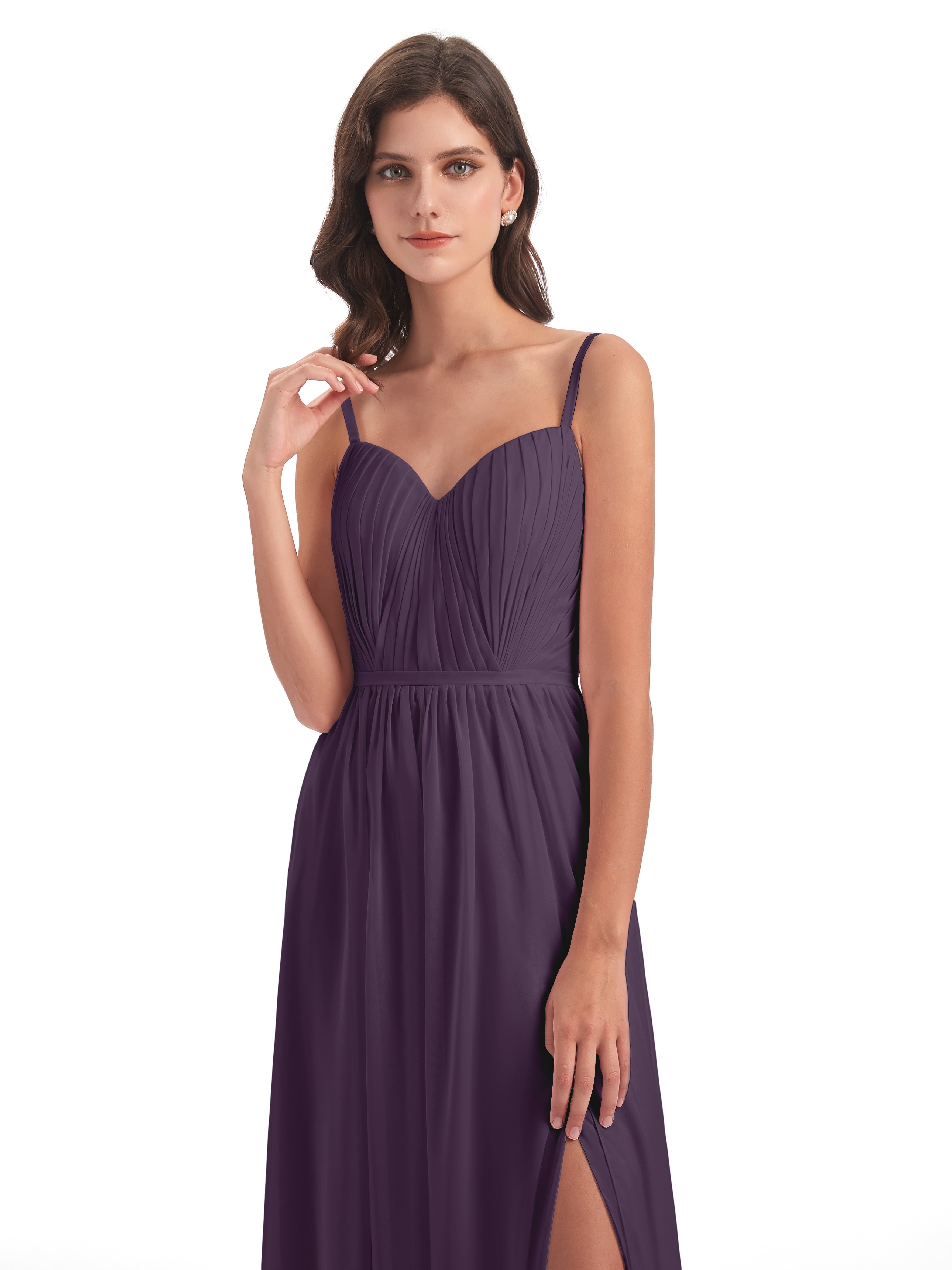 Robe Demoiselle D Honneur Plume Bretelles Spaghetti Fendue Devant Robes Demoiselle D'Honneur