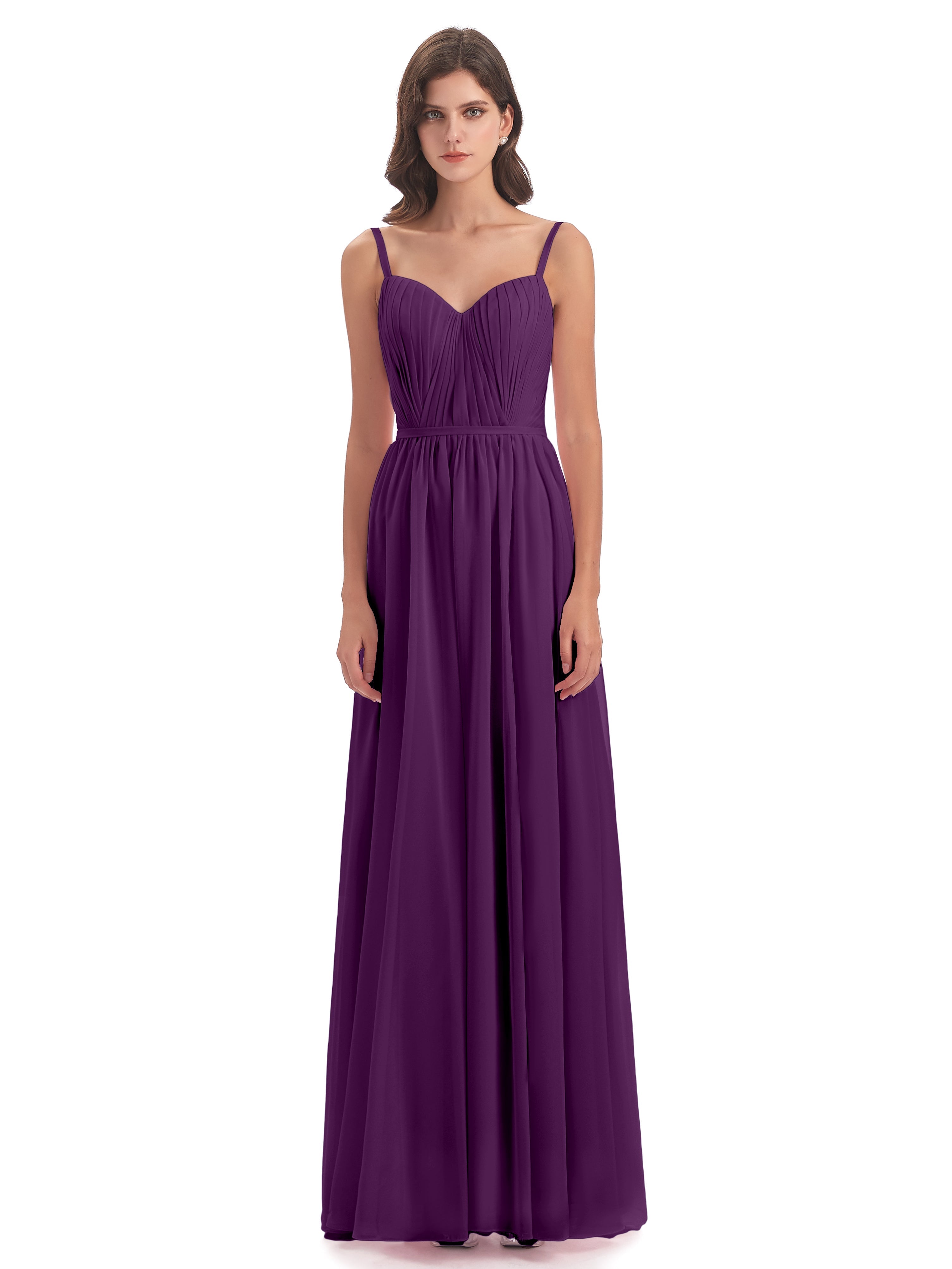 Robes De Demoiselle D'Honneur En Raisin Bretelles Spaghetti Fendue Devant Robes Demoiselle D'Honneur