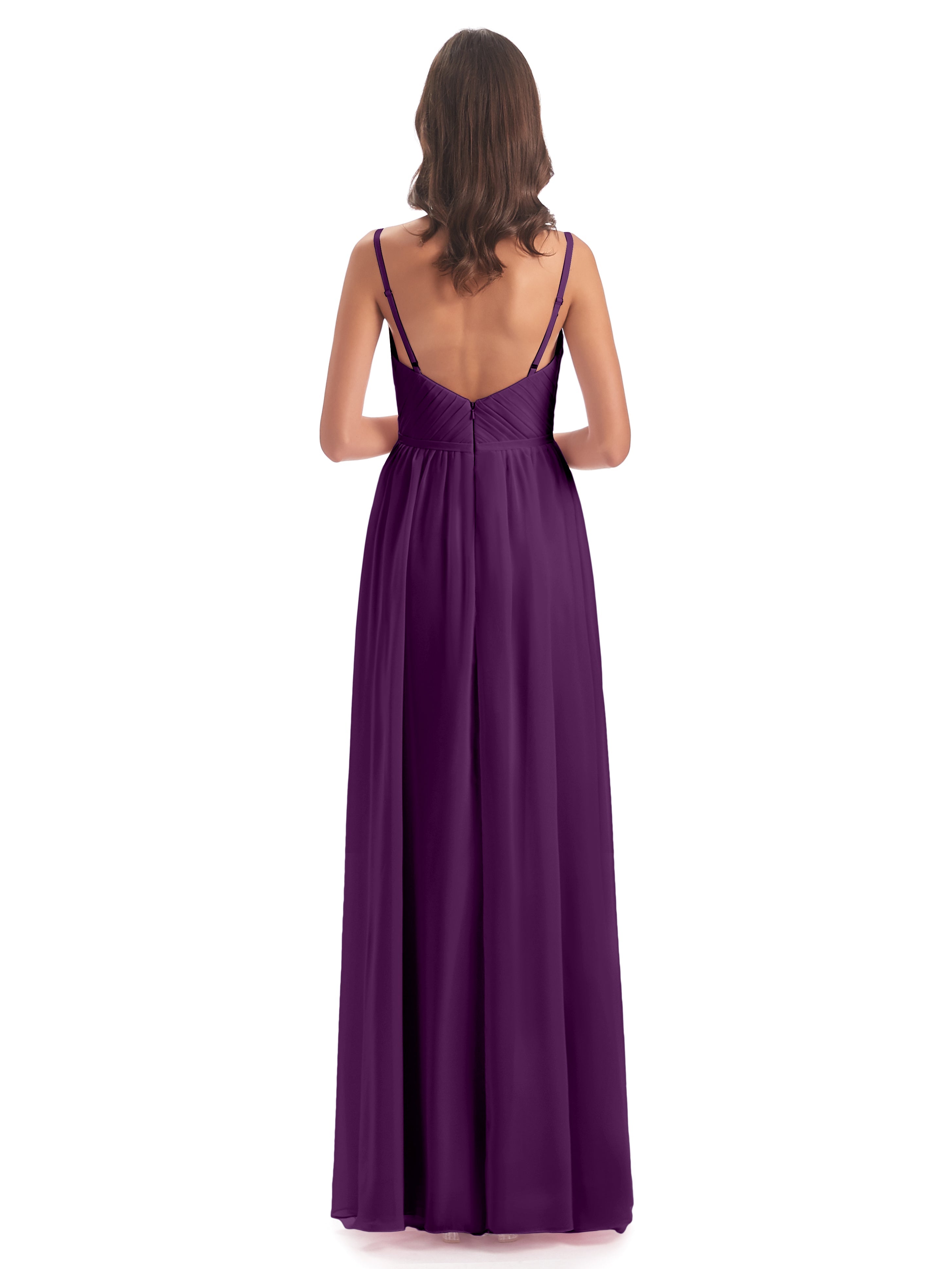 Robes De Demoiselle D'Honneur En Raisin Bretelles Spaghetti Fendue Devant Robes Demoiselle D'Honneur