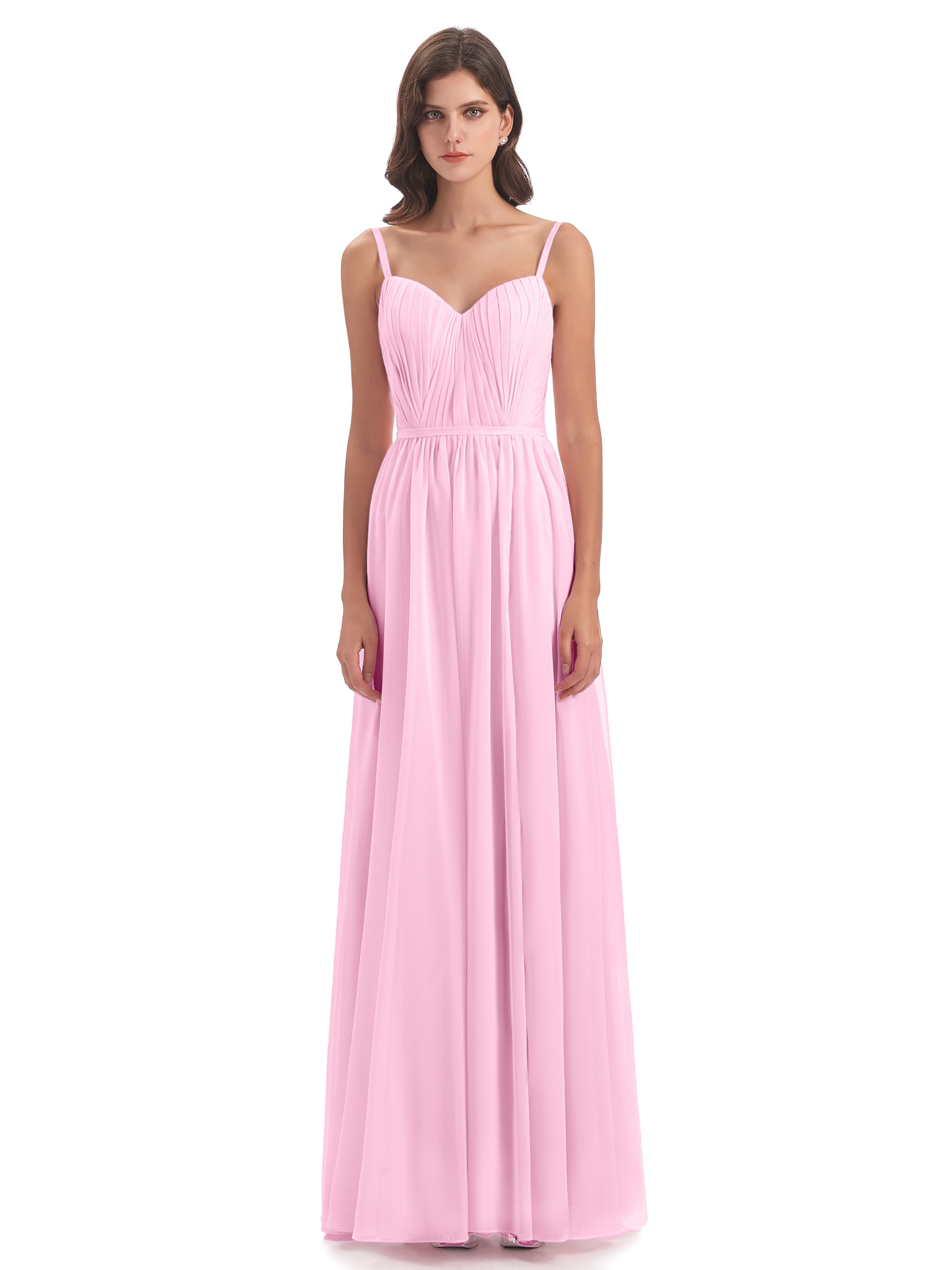 Robe Demoiselle D Honneur Rose Bonbon Bretelles Spaghetti Fendue Devant Robes Demoiselle D'Honneur