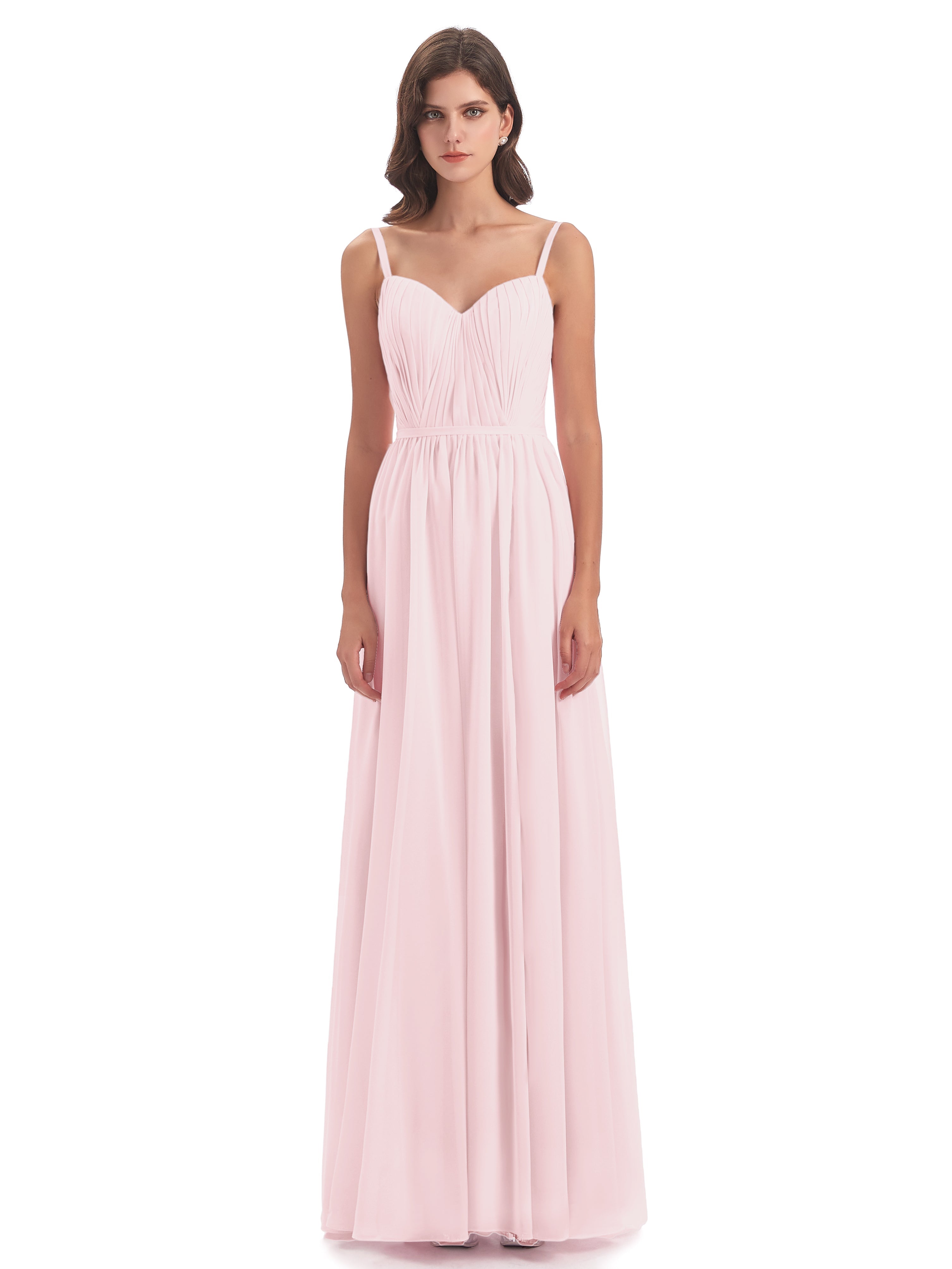 Robe Demoiselles D Honneur Rose Pale Bretelles Spaghetti Fendue Devant Robes Demoiselle D'Honneur