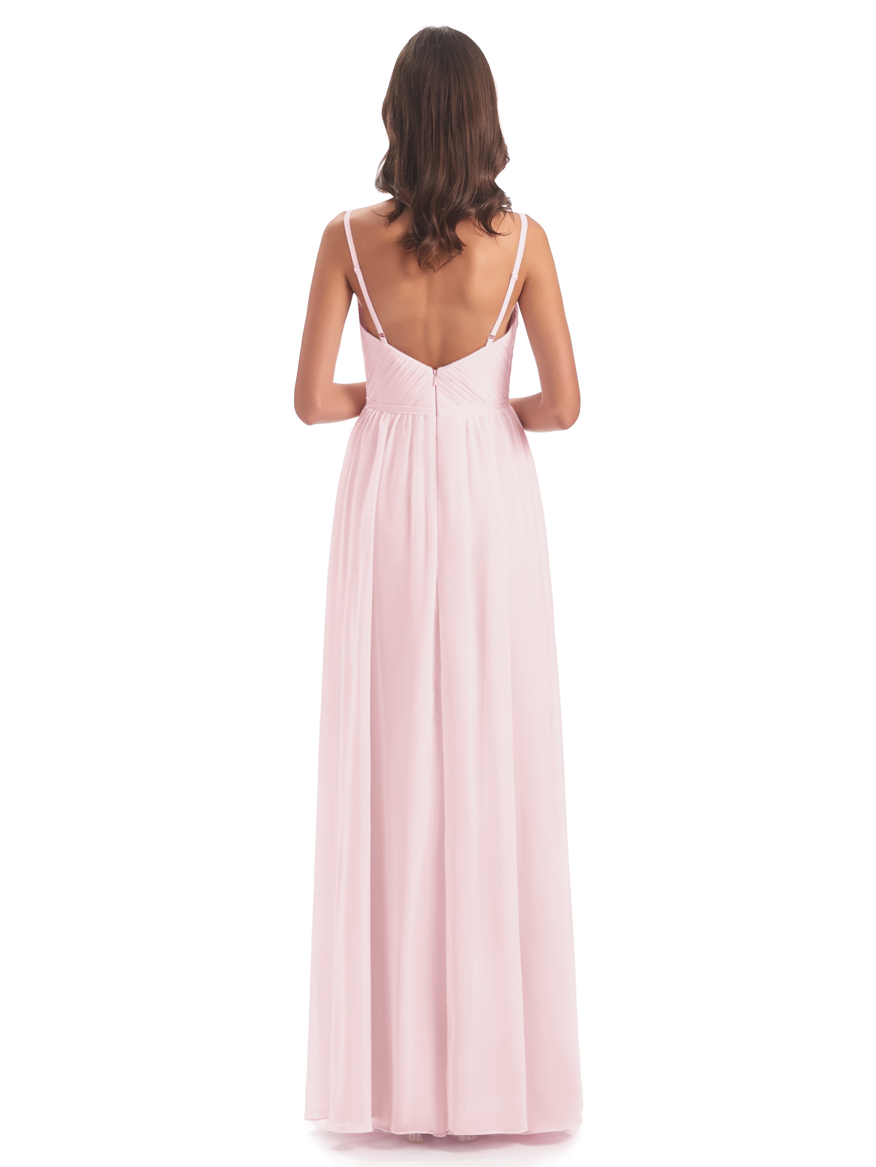 Robe Demoiselles D Honneur Rose Pale Bretelles Spaghetti Fendue Devant Robes Demoiselle D'Honneur