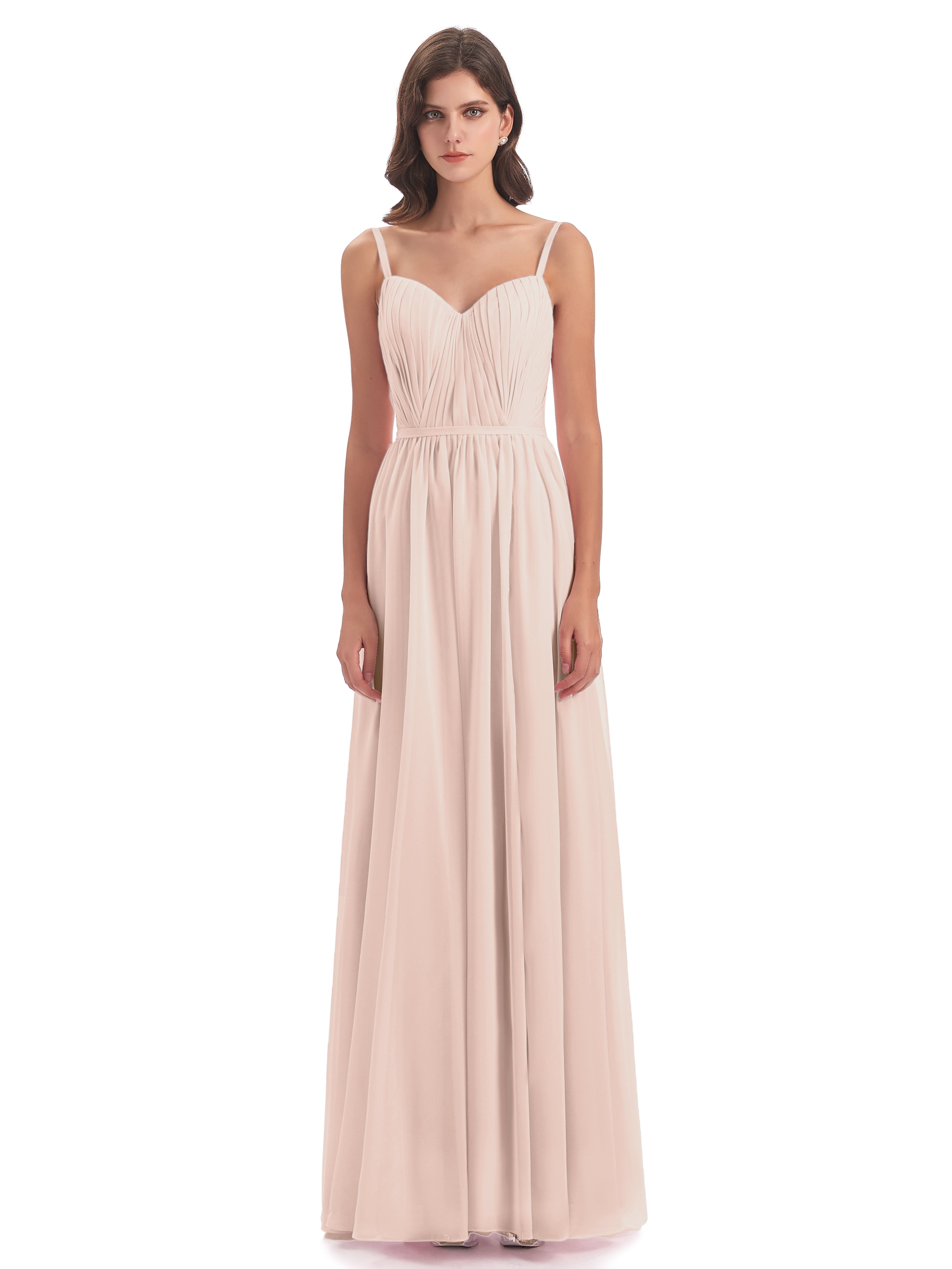 Robe Demoiselle D Honneur Rose Perle Bretelles Spaghetti Fendue Devant Robes Demoiselle D'Honneur