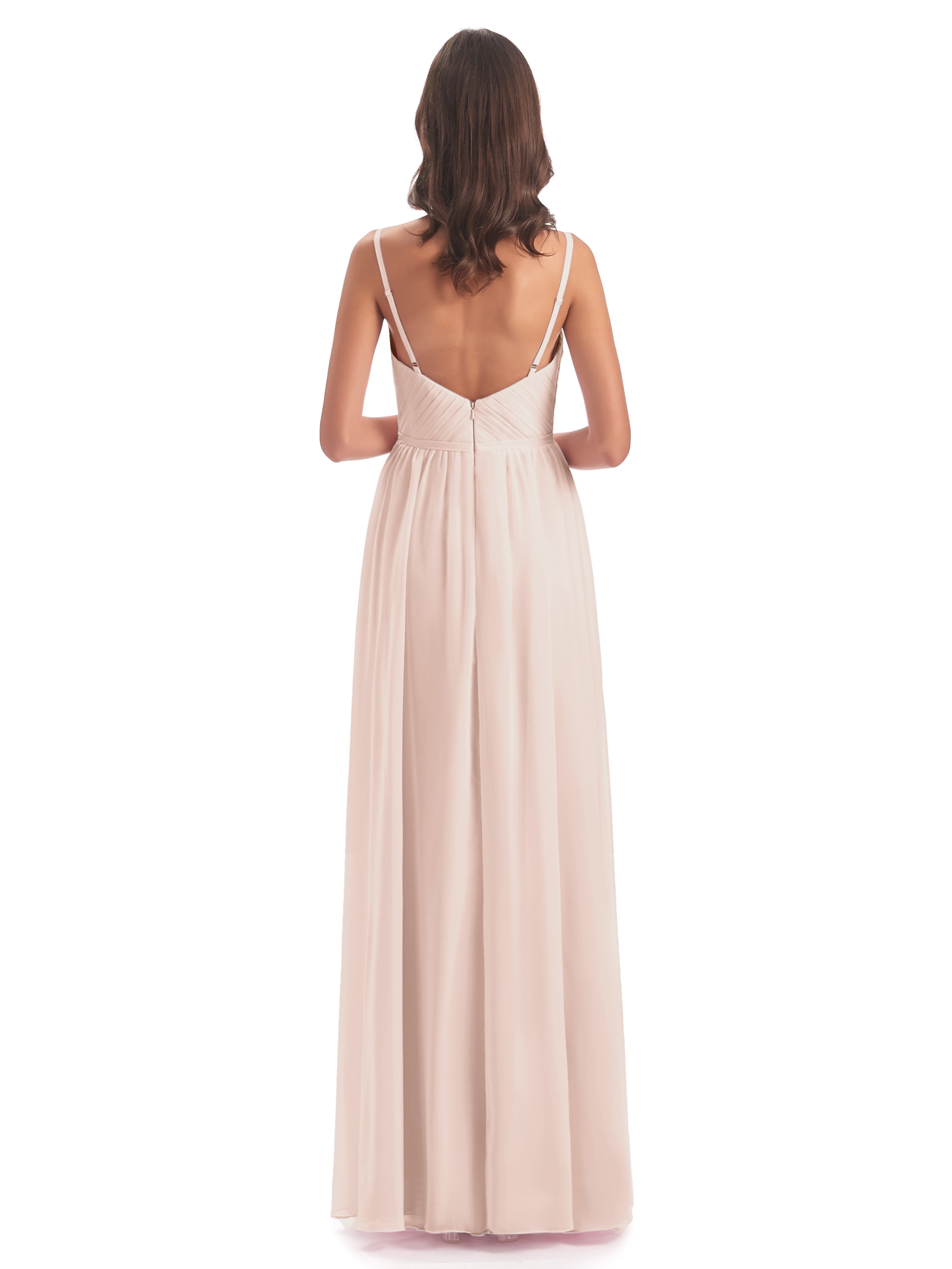 Robe Demoiselle D Honneur Rose Perle Bretelles Spaghetti Fendue Devant Robes Demoiselle D'Honneur