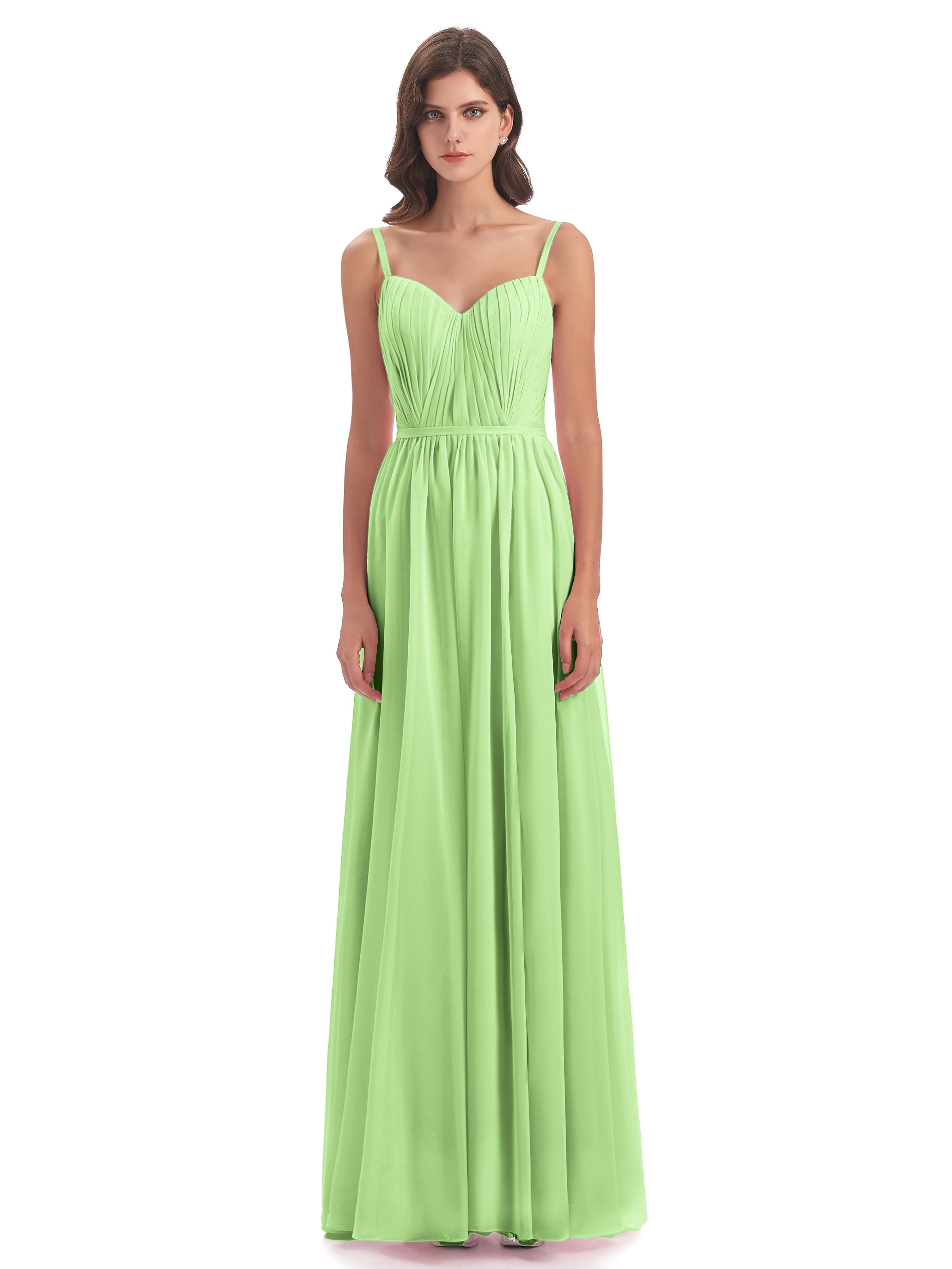 Robe Demoiselle D Honneur Sauge Bretelles Spaghetti Fendue Devant Robes Demoiselle D'Honneur