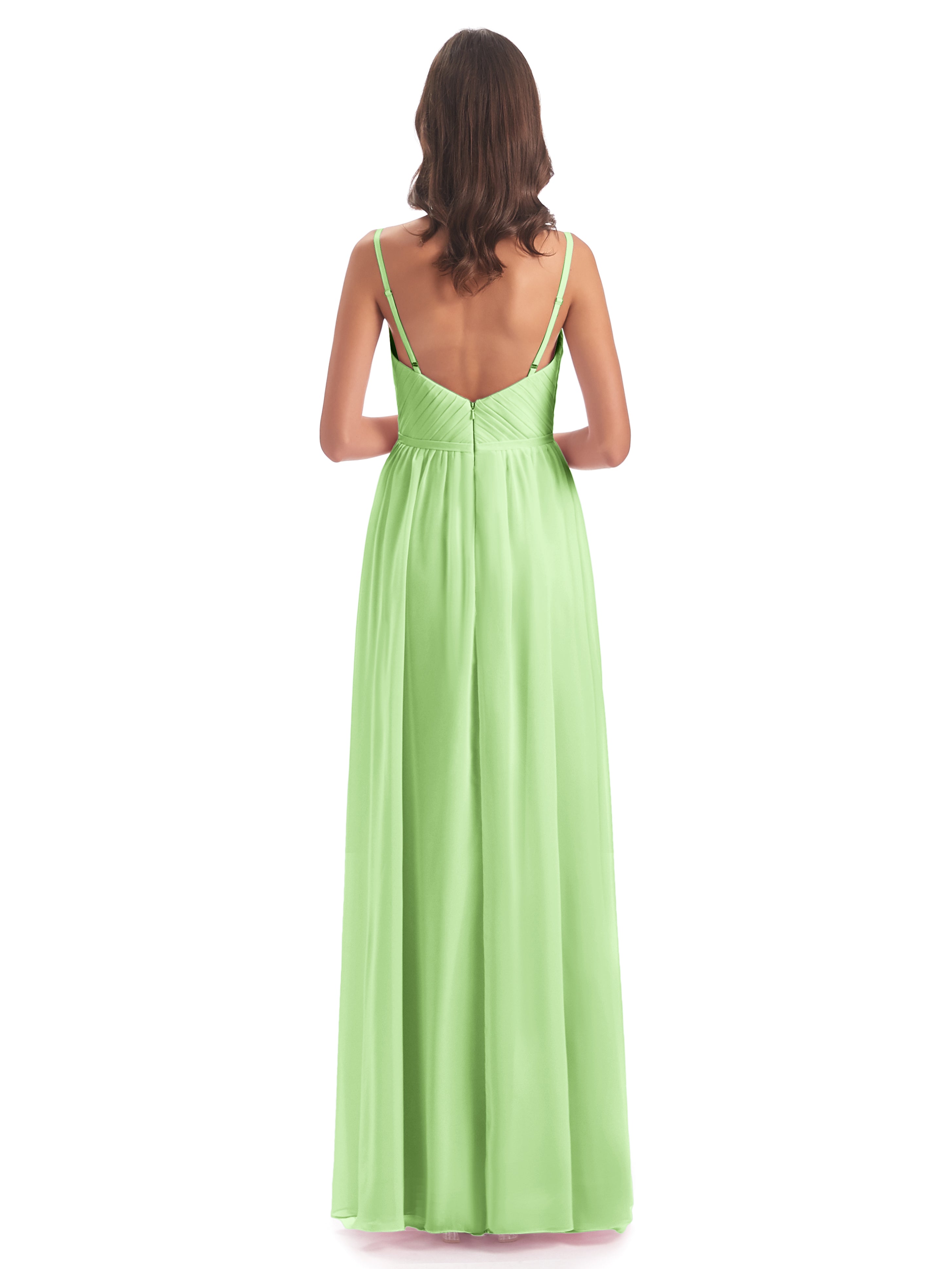 Robe Demoiselle D Honneur Sauge Bretelles Spaghetti Fendue Devant Robes Demoiselle D'Honneur