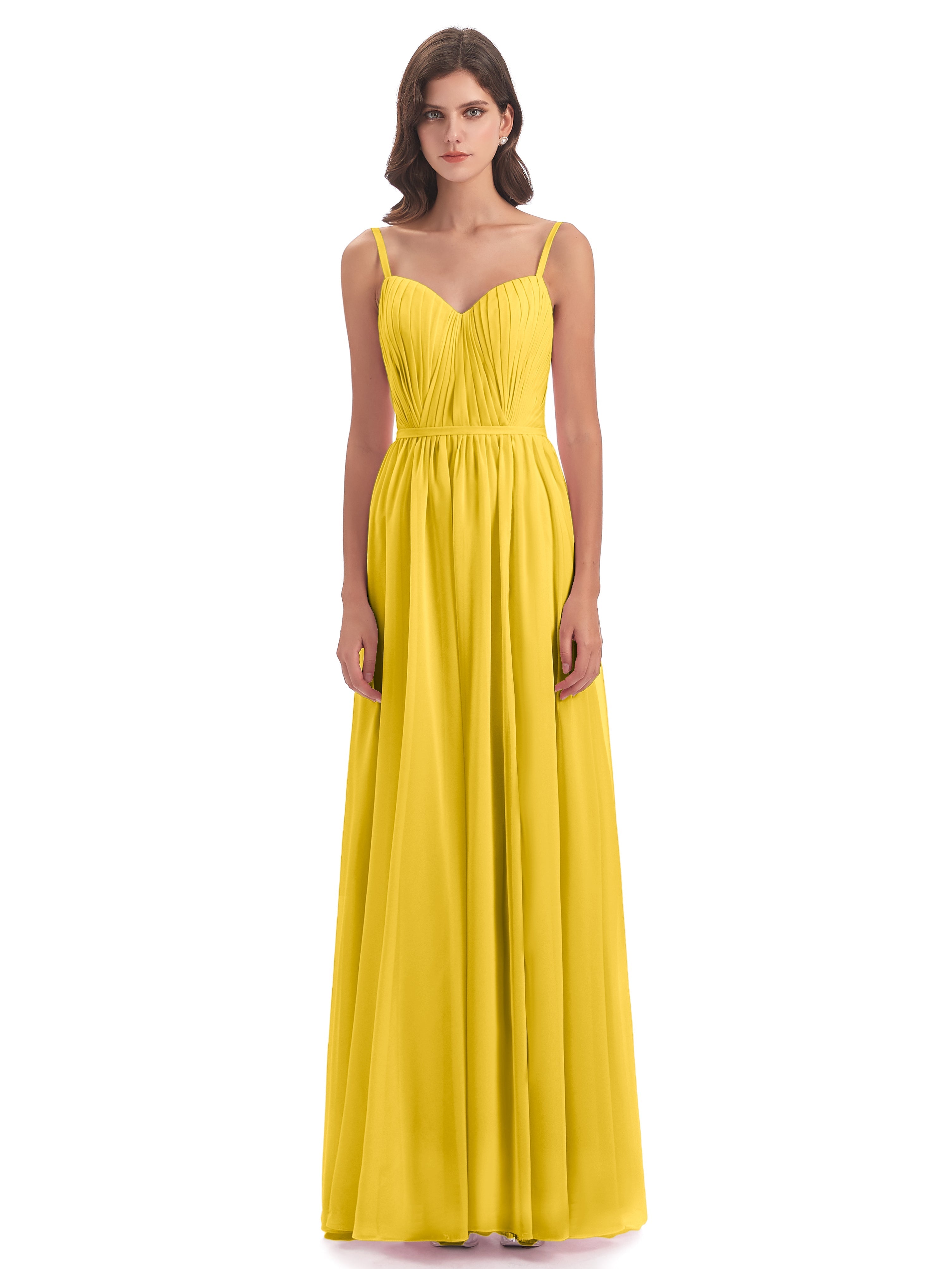 Robe De Demoiselle D'Honneur Souci Bretelles Spaghetti Fendue Devant Robes Demoiselle D'Honneur
