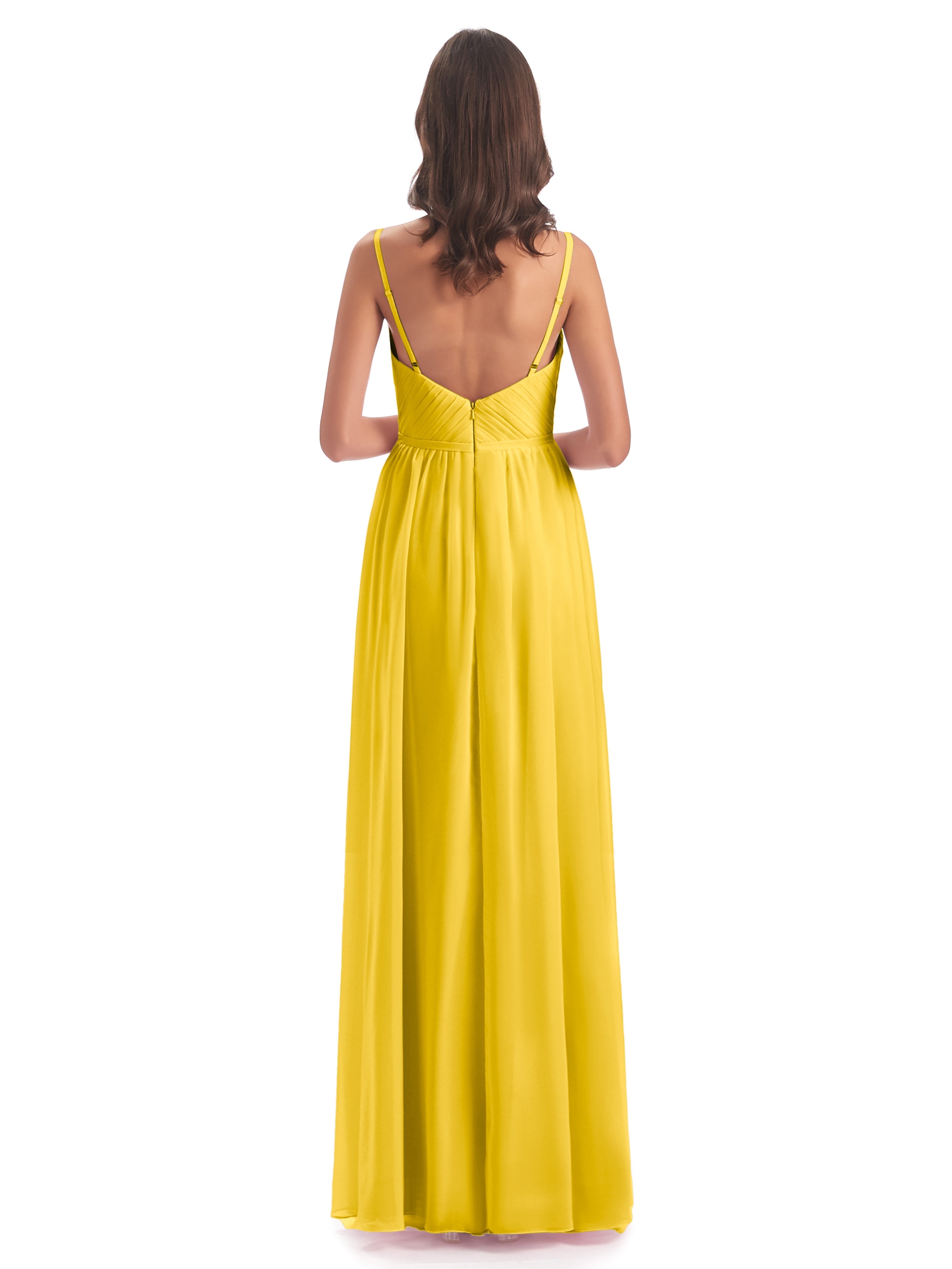 Robe De Demoiselle D'Honneur Souci Bretelles Spaghetti Fendue Devant Robes Demoiselle D'Honneur
