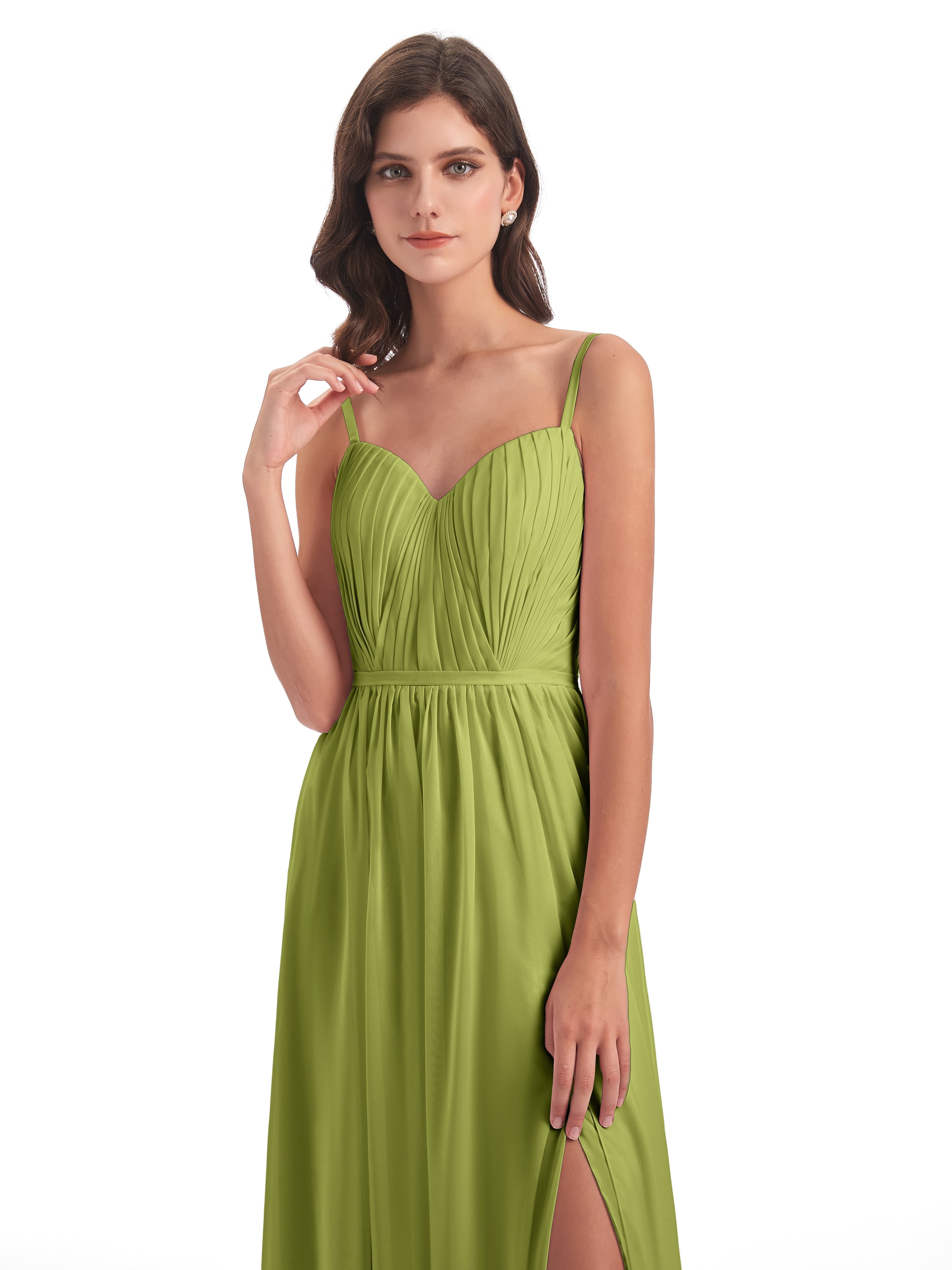 Robes De Demoiselle D'Honneur Trèfle Bretelles Spaghetti Fendue Devant Robes Demoiselle D'Honneur
