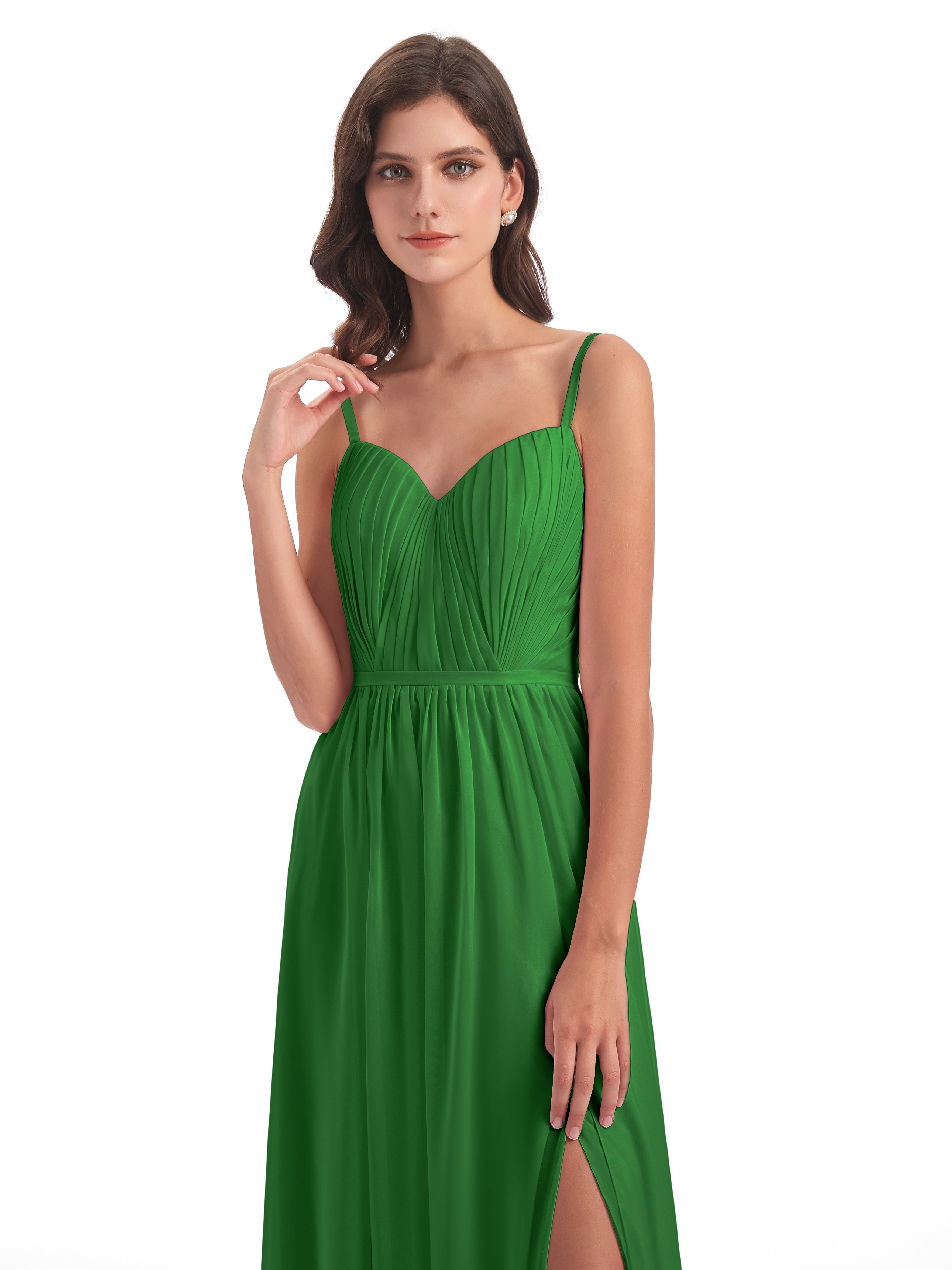 Demoiselle D Honneur Vert Bretelles Spaghetti Fendue Devant Robes Demoiselle D'Honneur