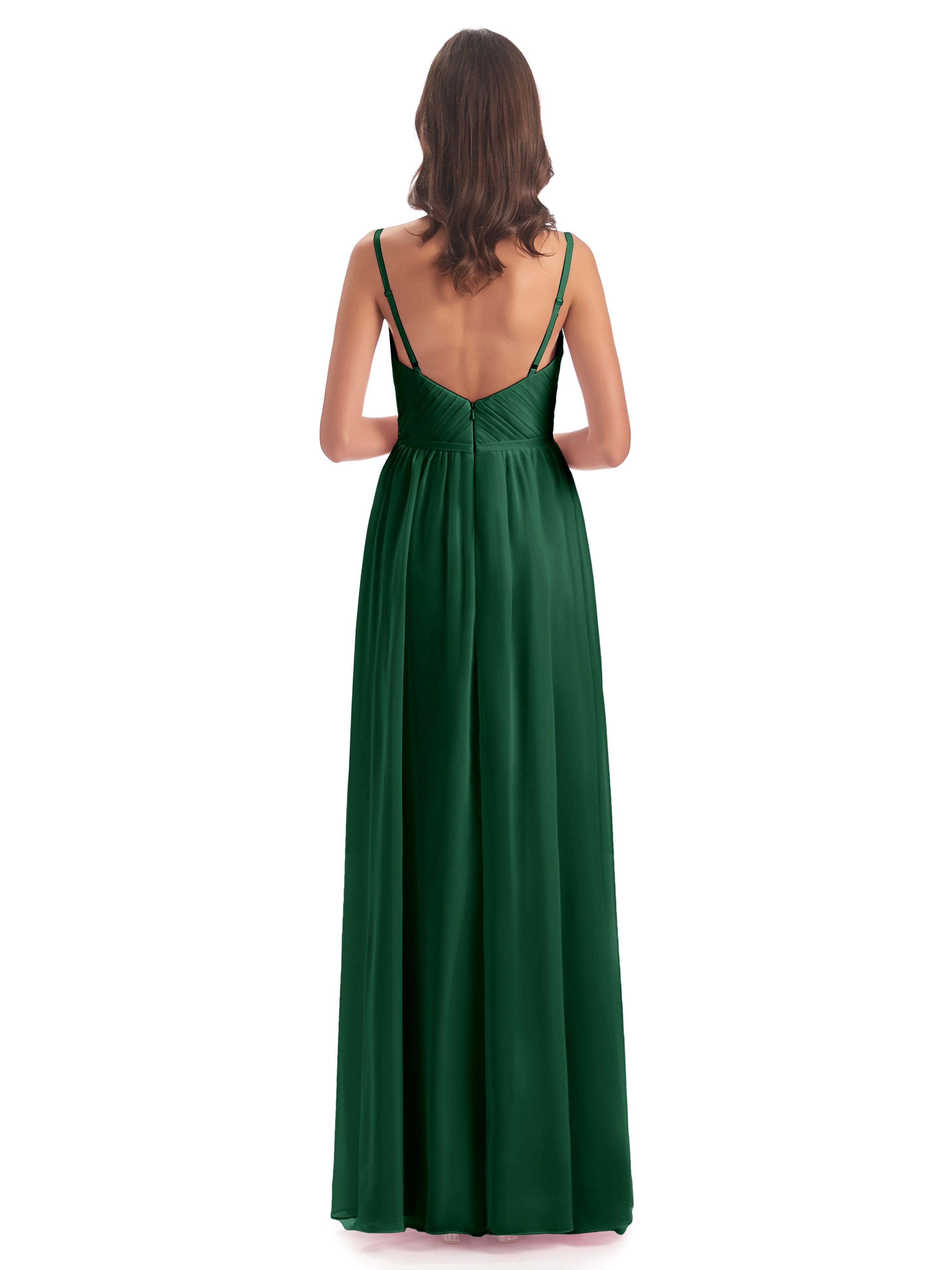 Robes De Demoiselle D'Honneur Vert Foncé Bretelles Spaghetti Fendue Devant Robes Demoiselle D'Honneur
