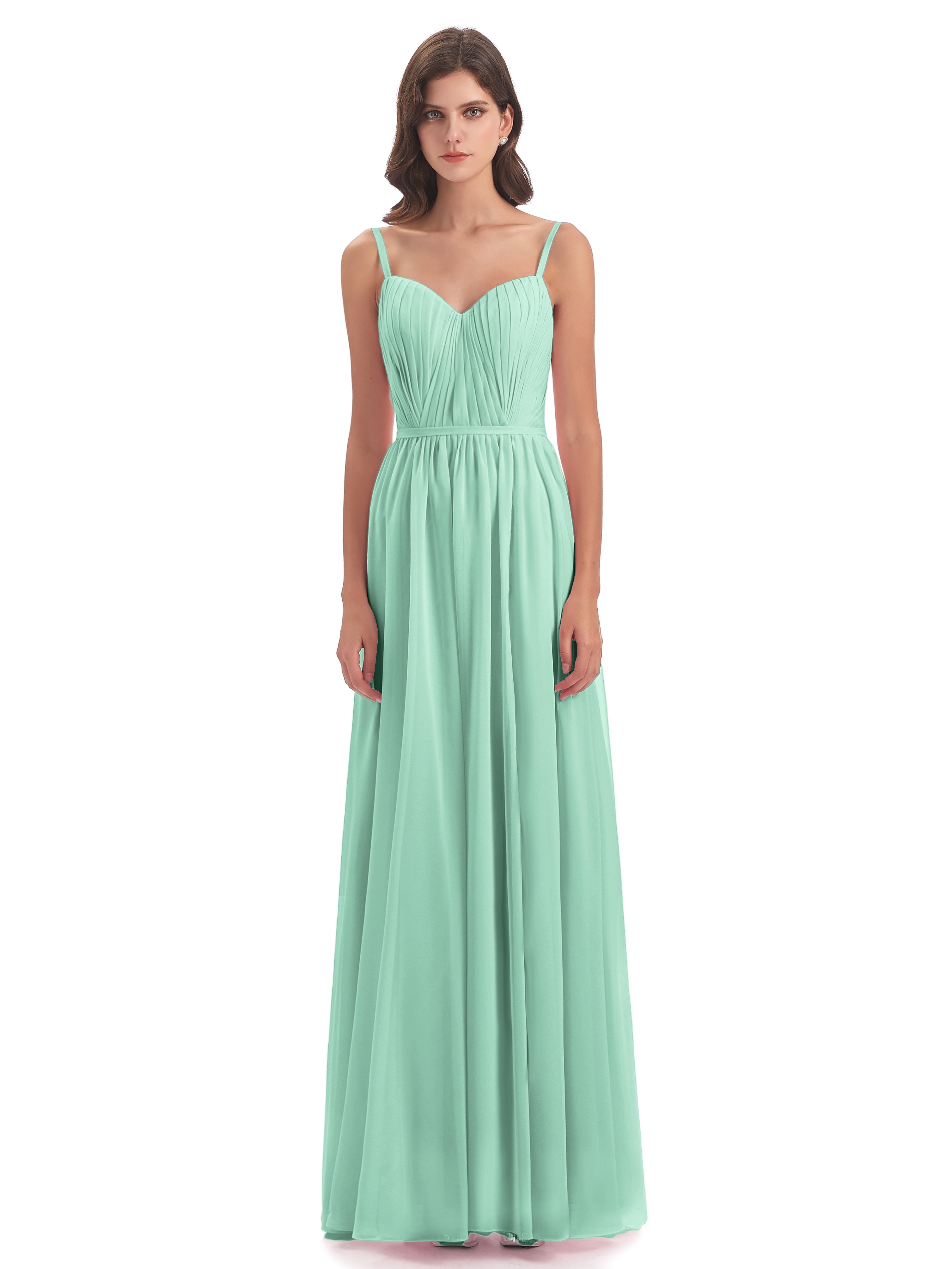 Robe Demoiselle D Honneur Vert Menthe Bretelles Spaghetti Fendue Devant Robes Demoiselle D'Honneur