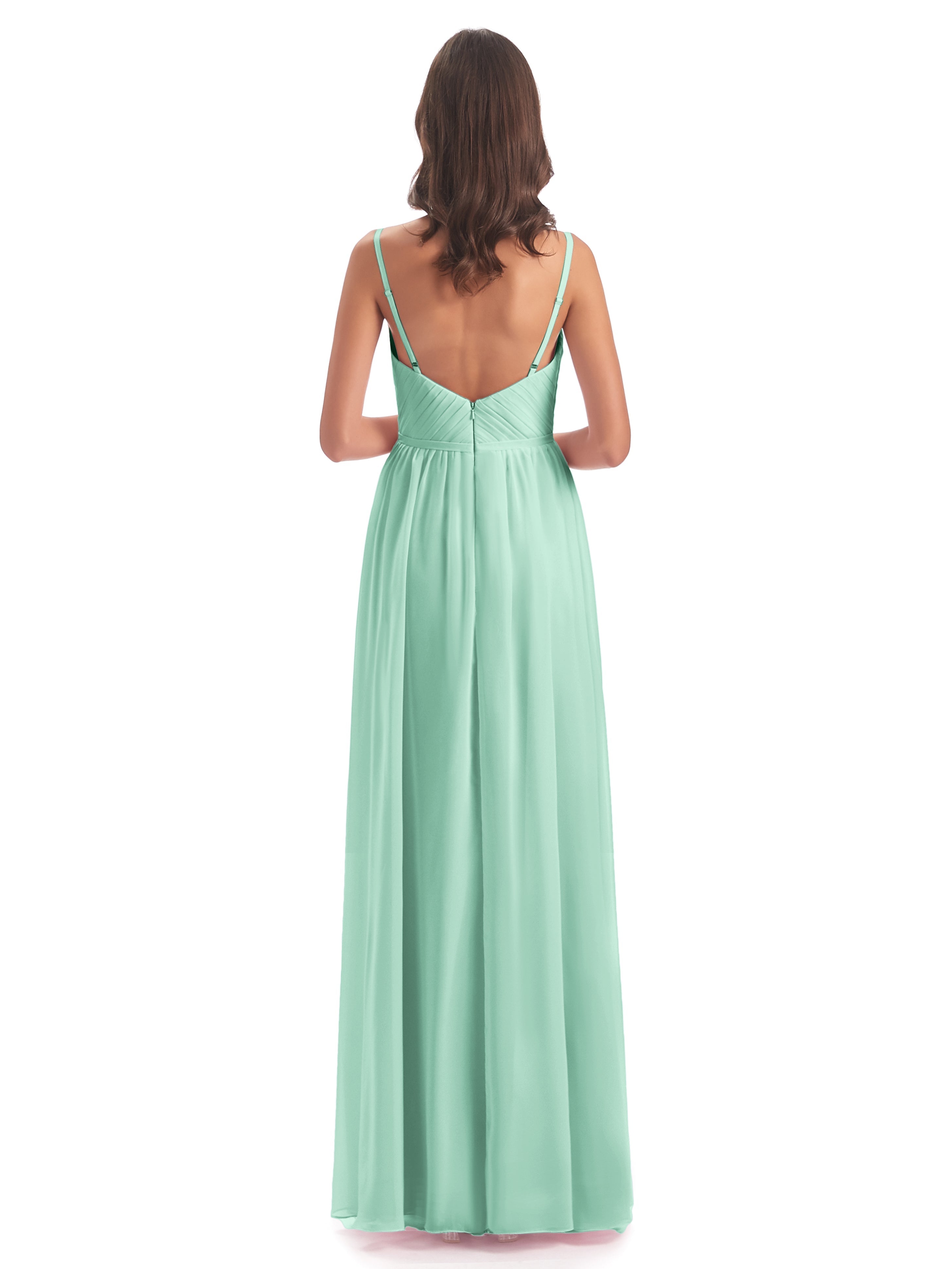 Robe Demoiselle D Honneur Vert Menthe Bretelles Spaghetti Fendue Devant Robes Demoiselle D'Honneur
