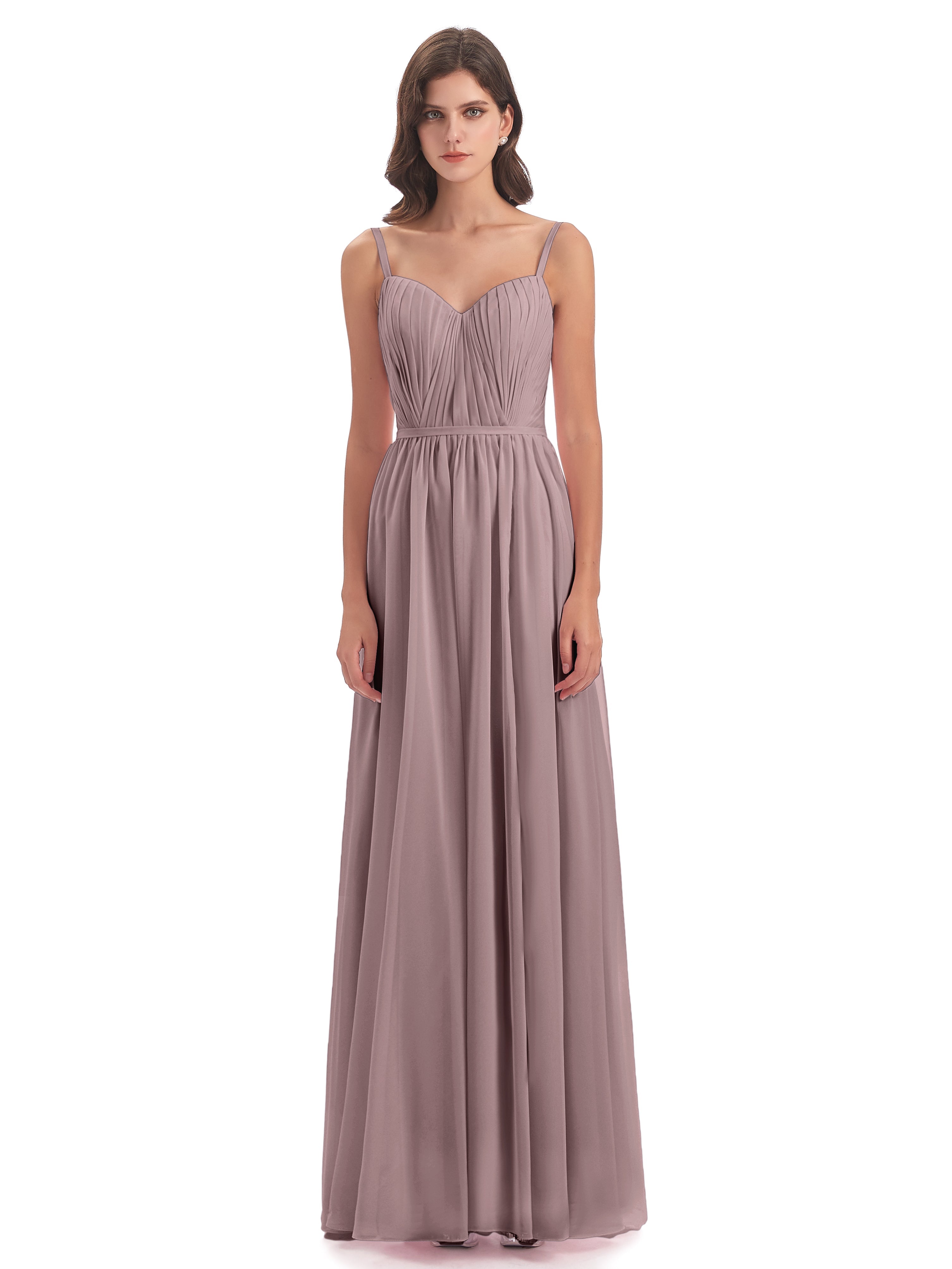 Robes De Demoiselle D'Honneur Mauve Foncé Bretelles Spaghetti Fendue Devant Robes Demoiselle D'Honneur