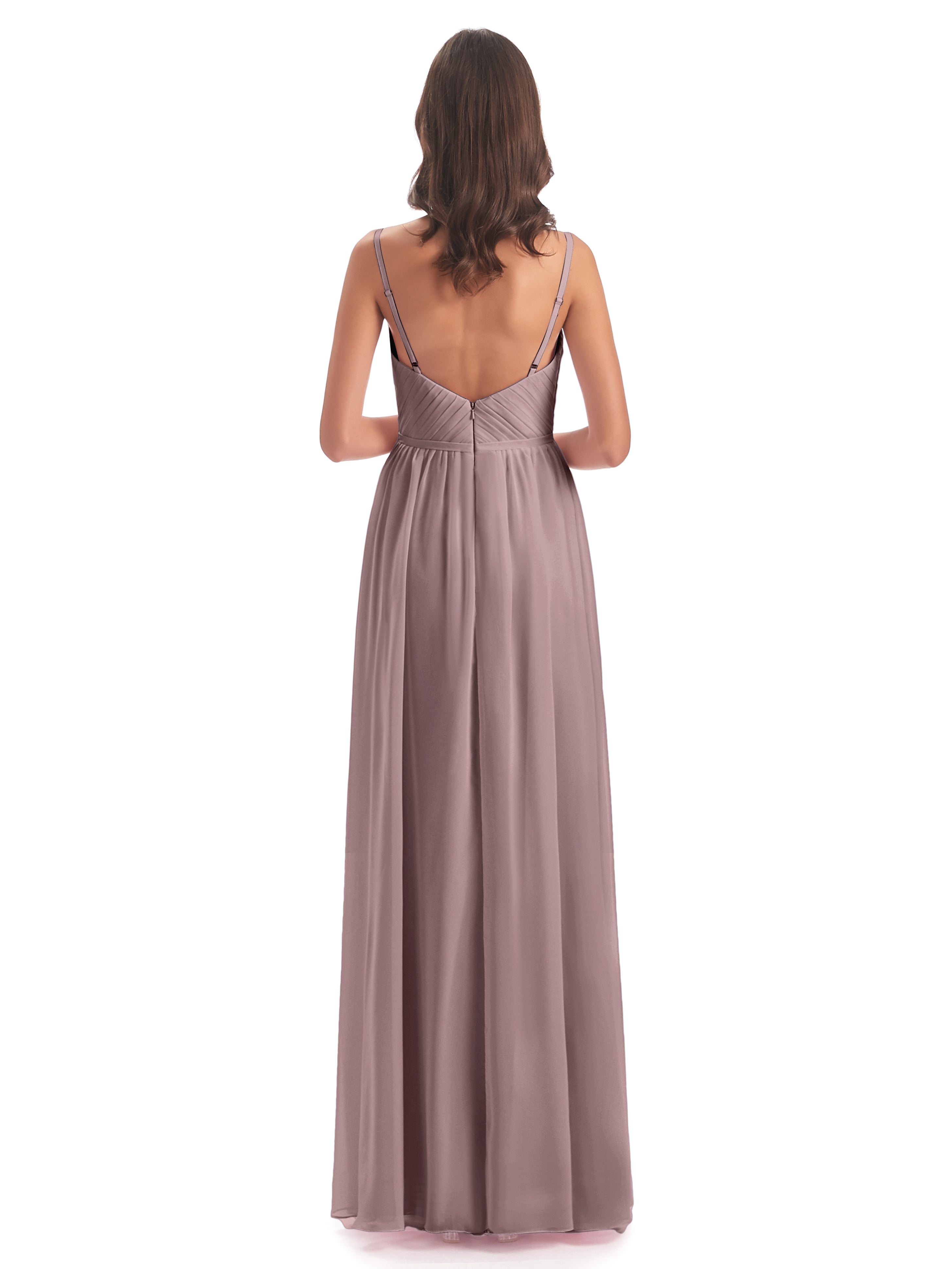 Robes De Demoiselle D'Honneur Mauve Foncé Bretelles Spaghetti Fendue Devant Robes Demoiselle D'Honneur