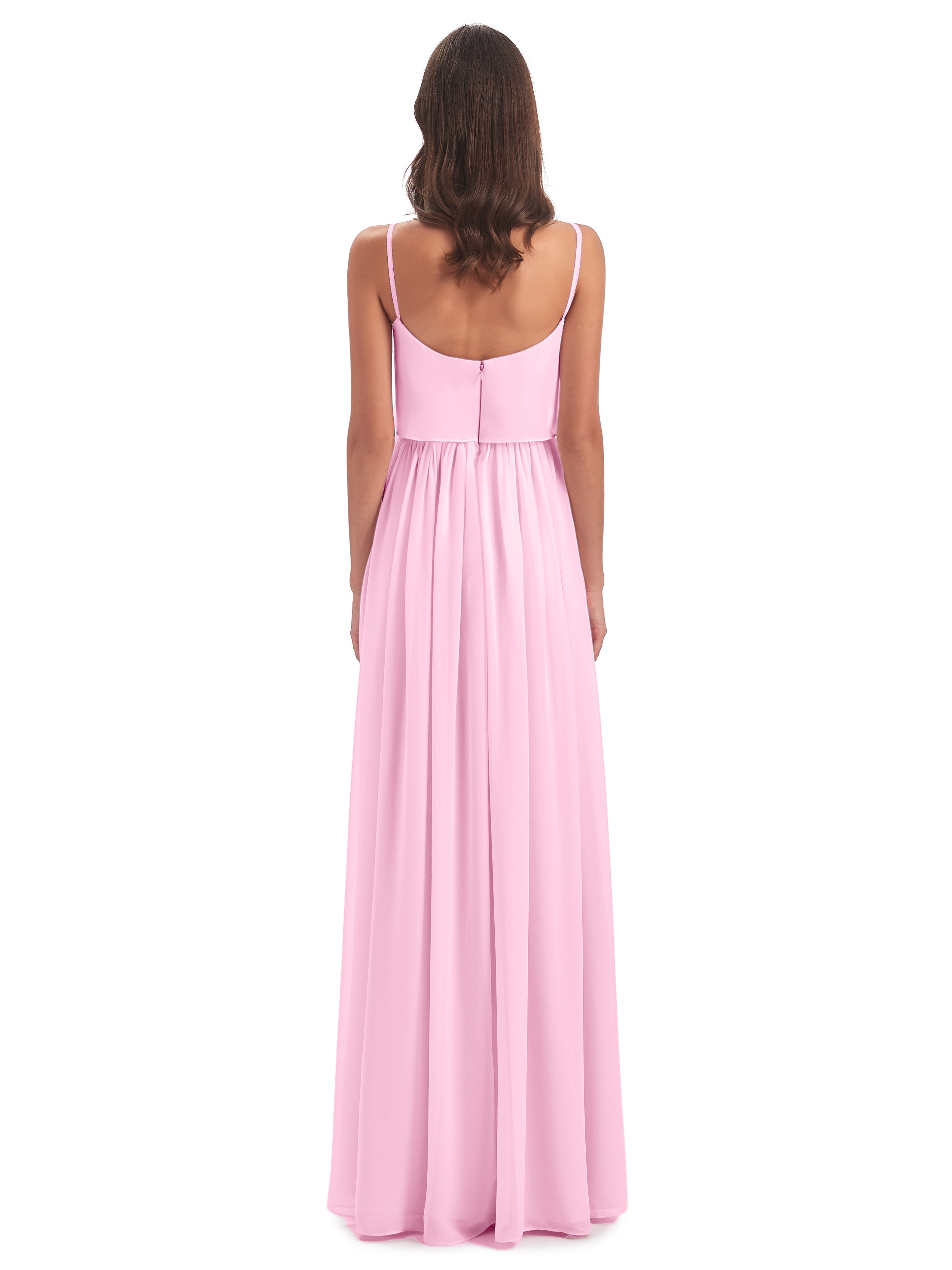 Robe Demoiselle D Honneur Rose Bonbon Bretelles Spaghetti Mousseline Longue Robes Demoiselle D'Honneur
