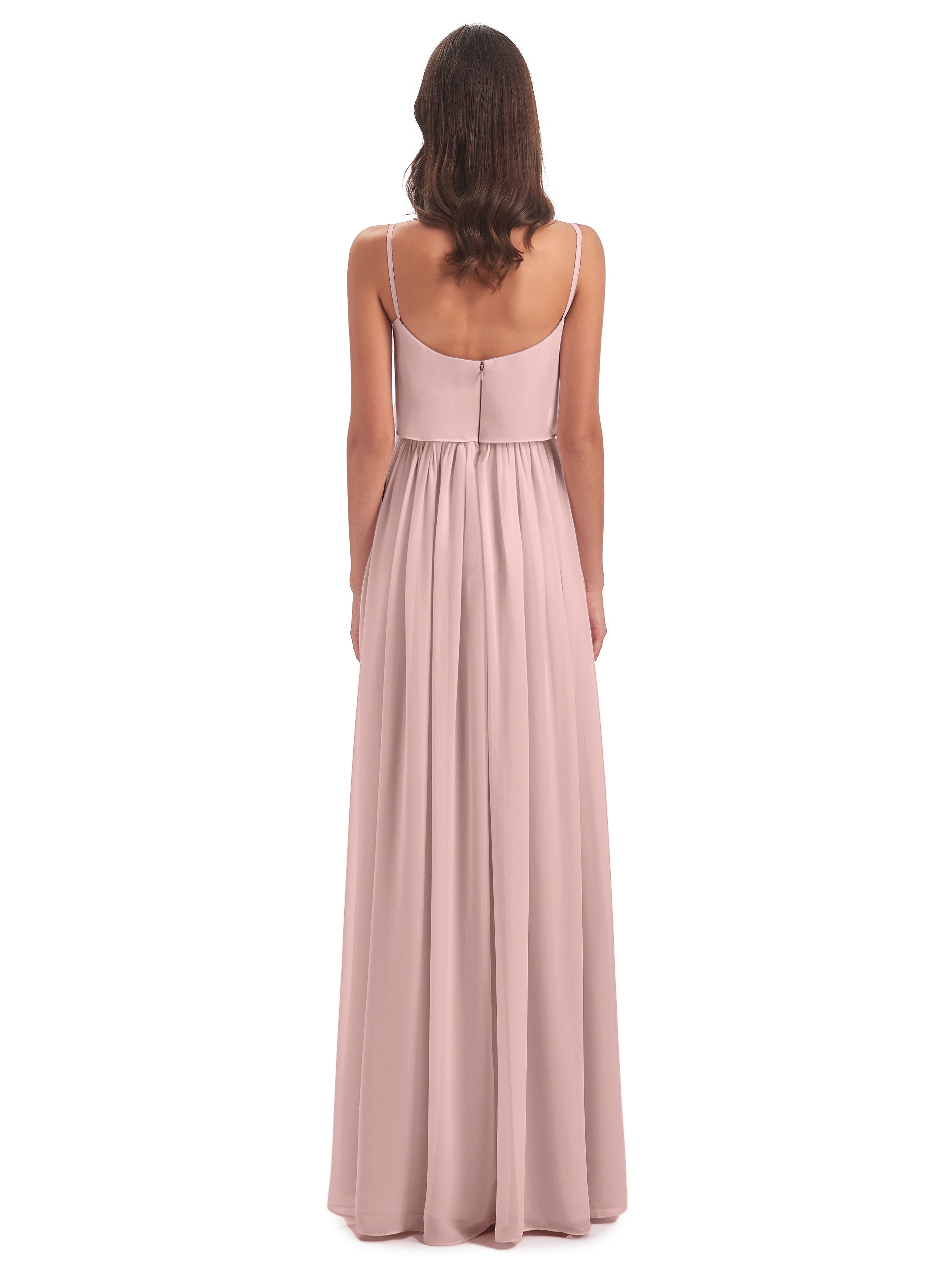 Robe Rose Poudrée Demoiselle D Honneur Bretelles Spaghetti Mousseline Longue Robes Demoiselle D'Honneur