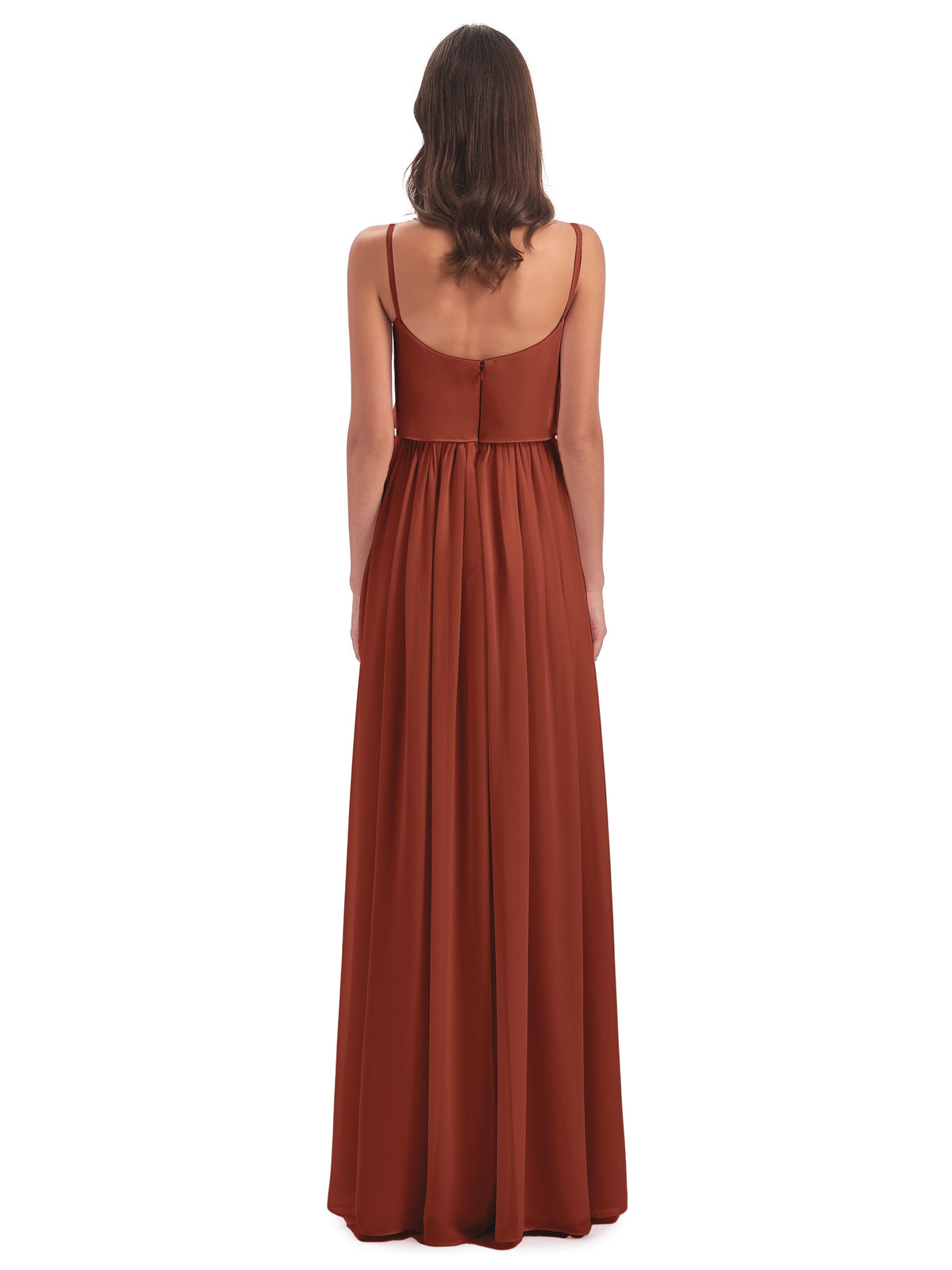 Robe De Demoiselle D'Honneur Rouille Bretelles Spaghetti Mousseline Longue Robes Demoiselle D'Honneur