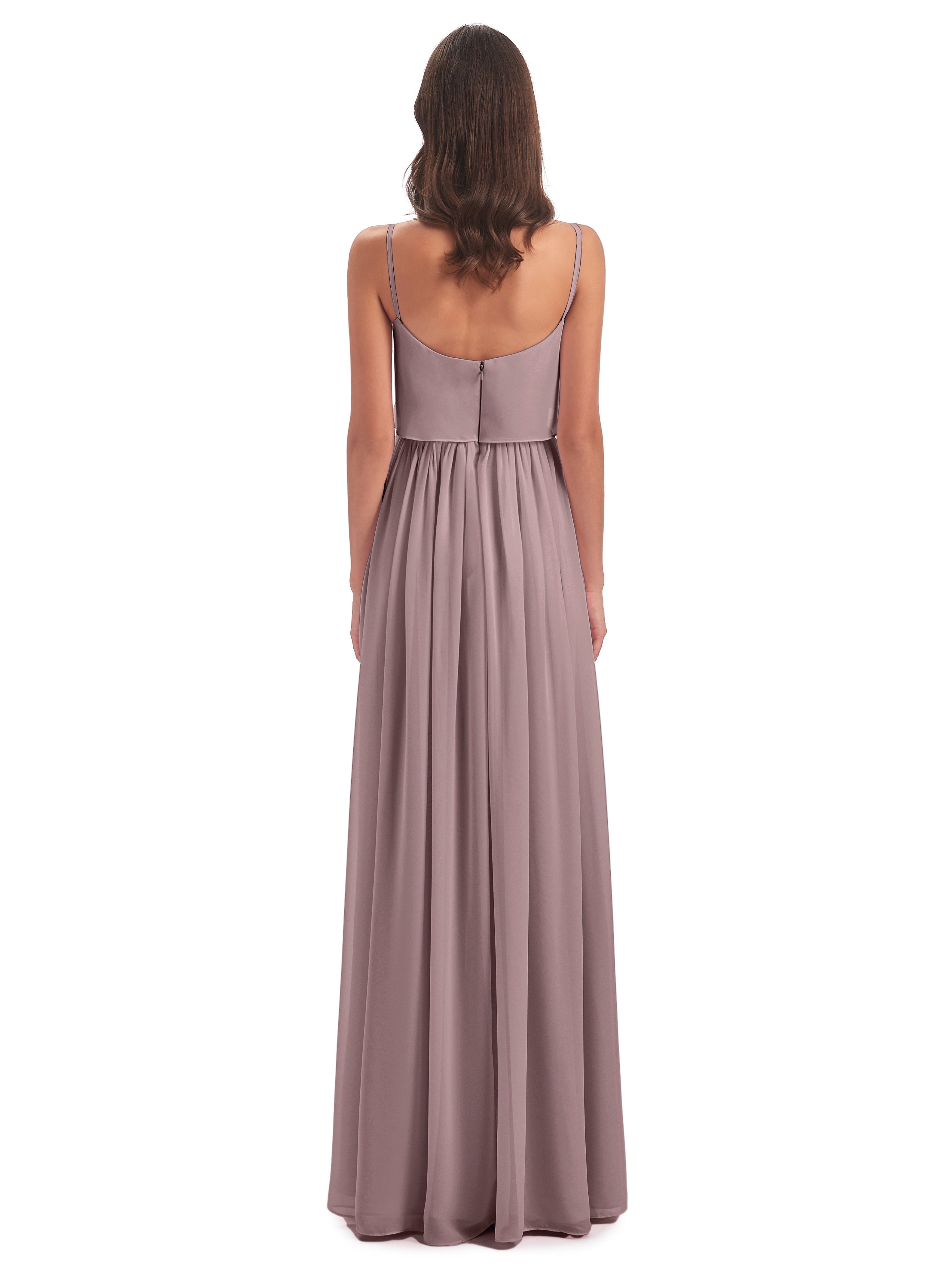 Robes De Demoiselle D'Honneur Mauve Foncé Bretelles Spaghetti Mousseline Longue Robes Demoiselle D'Honneur