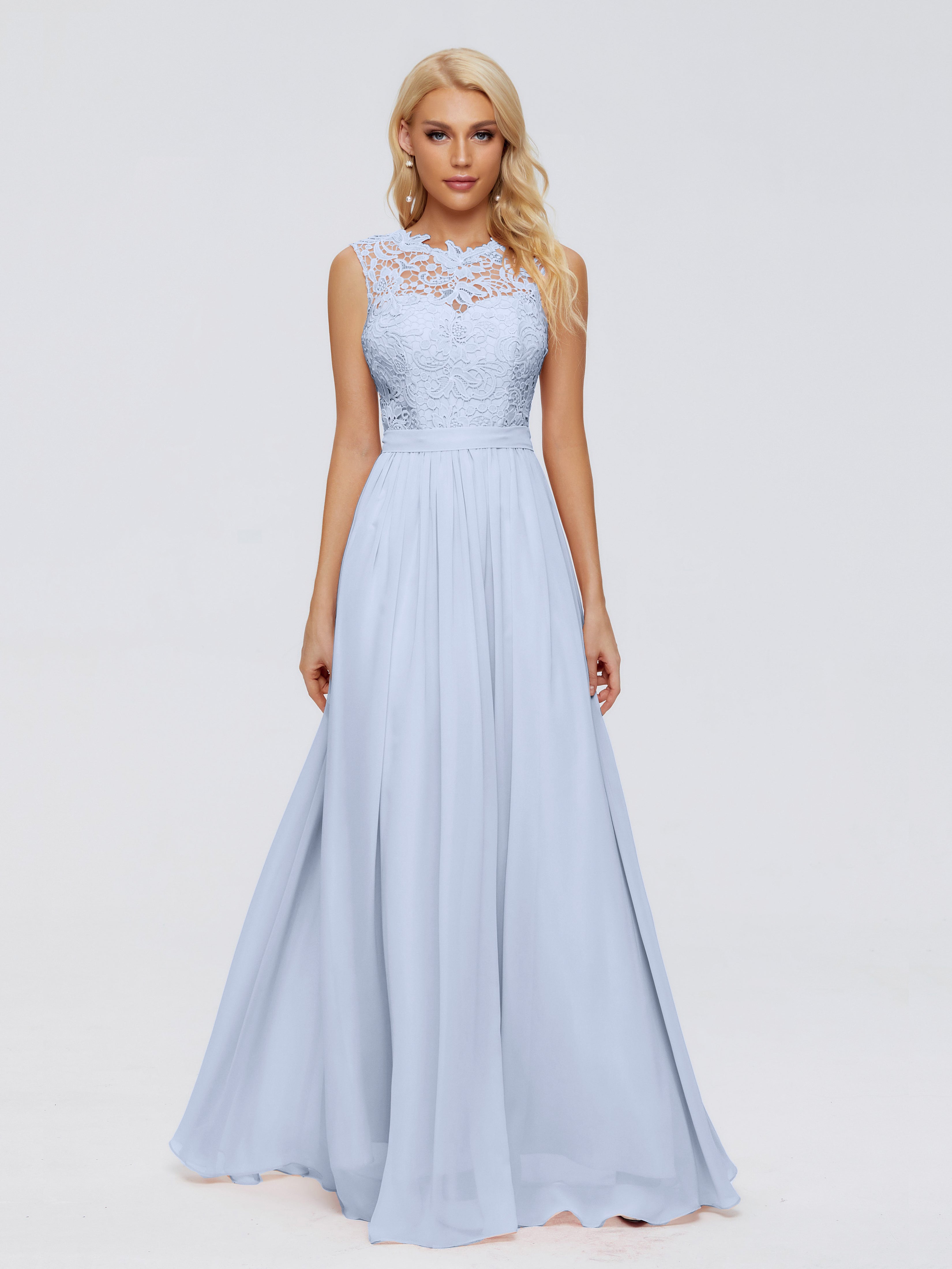 Robe Bleu Ciel Demoiselle D Honneur Trapèze Bateau Mousseline Robes Demoiselle D'Honneur