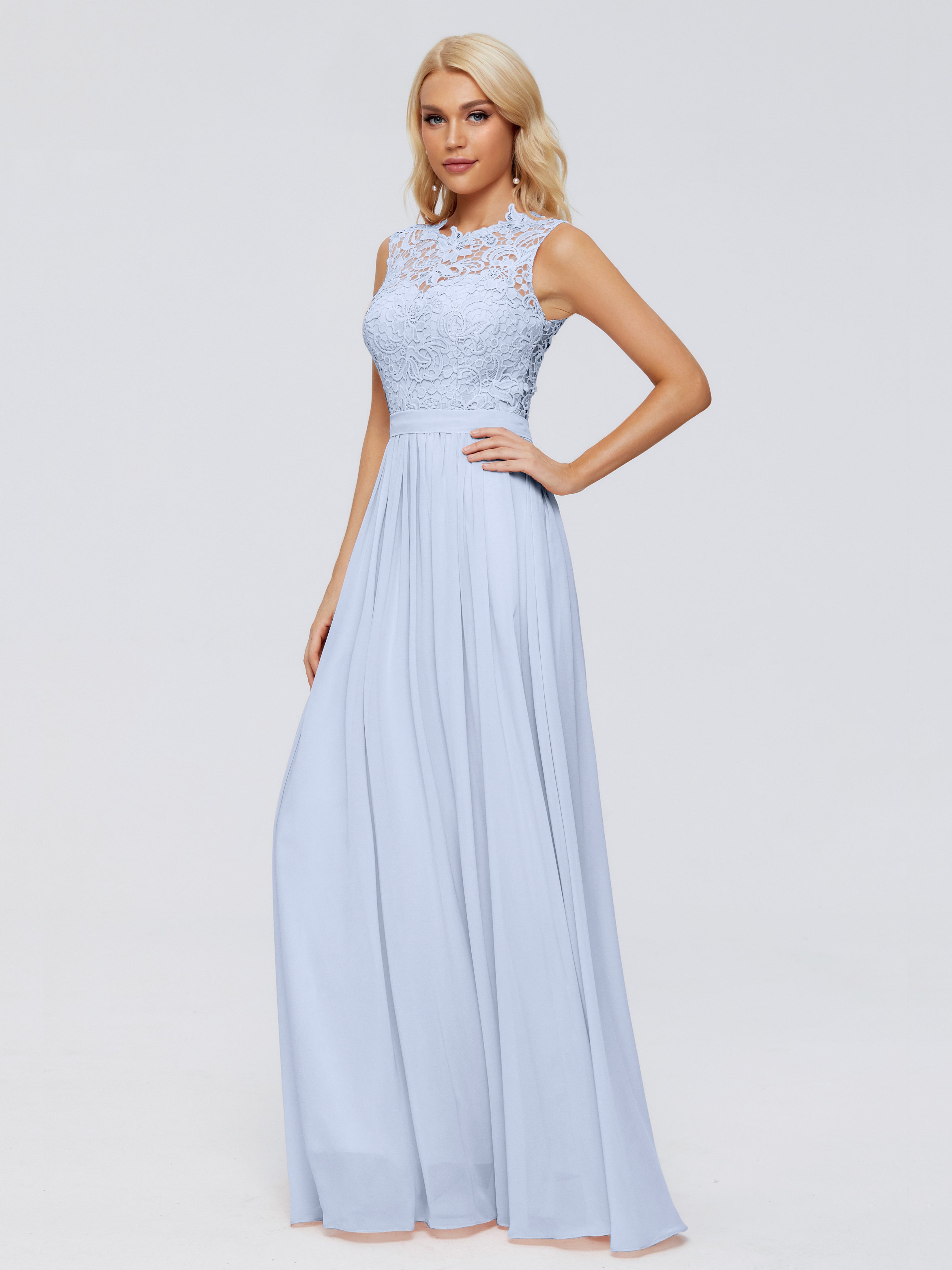 Robe Bleu Ciel Demoiselle D Honneur Trapèze Bateau Mousseline Robes Demoiselle D'Honneur