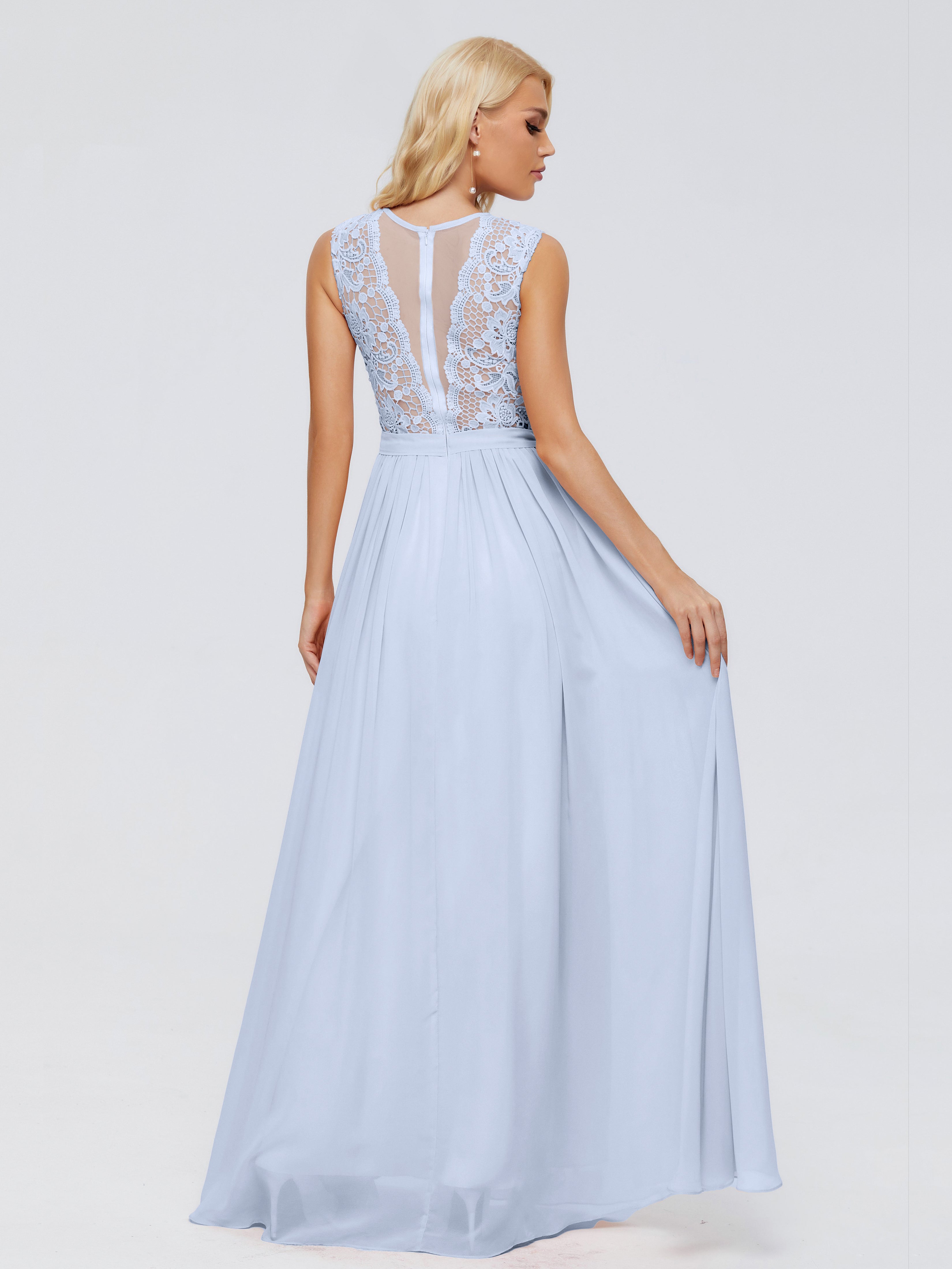 Robe Bleu Ciel Demoiselle D Honneur Trapèze Bateau Mousseline Robes Demoiselle D'Honneur