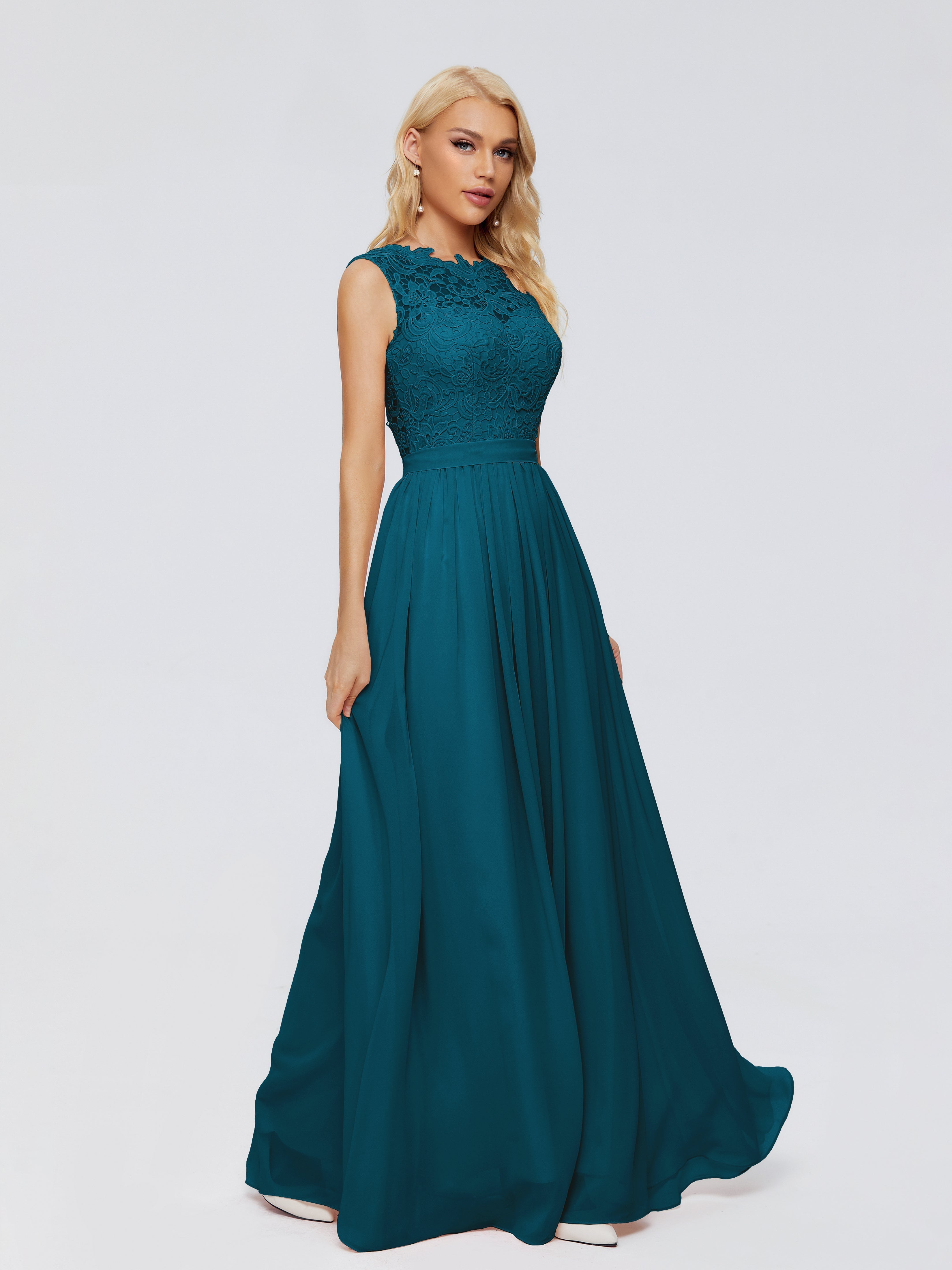 Robe De Demoiselle D'Honneur Bleu Encre Trapèze Bateau Mousseline Robes Demoiselle D'Honneur