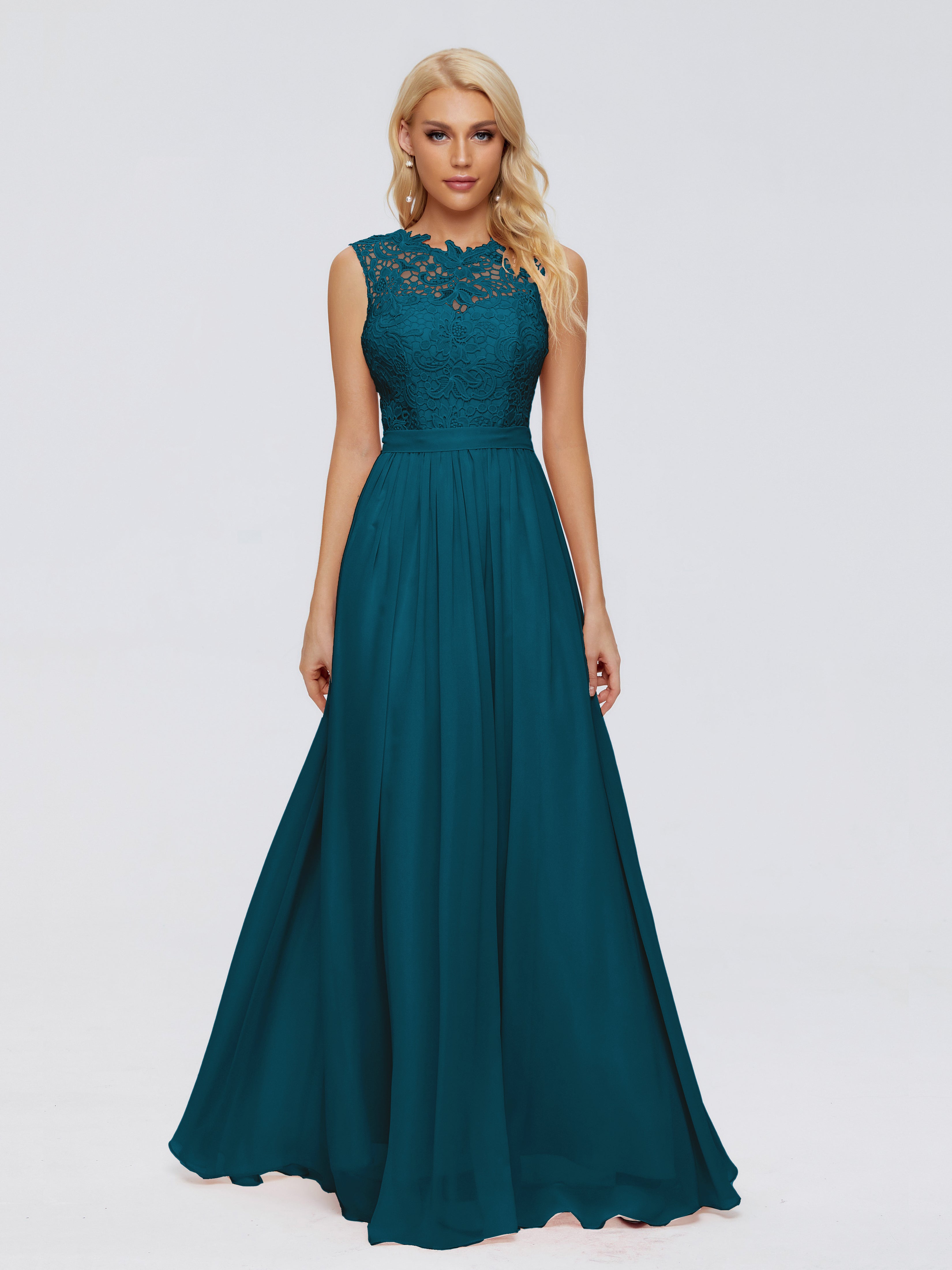 Robe De Demoiselle D'Honneur Bleu Encre Trapèze Bateau Mousseline Robes Demoiselle D'Honneur