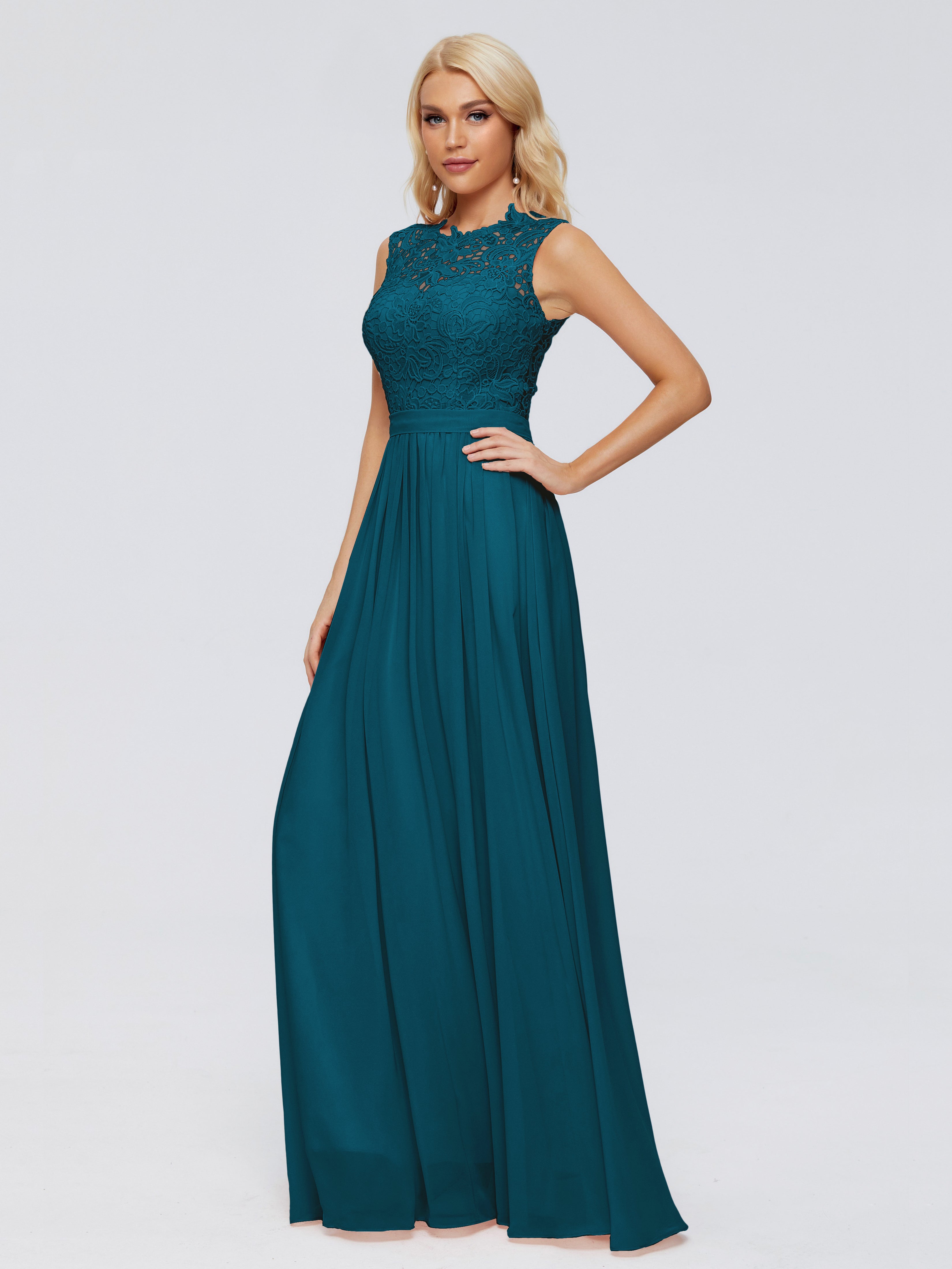Robe De Demoiselle D'Honneur Bleu Encre Trapèze Bateau Mousseline Robes Demoiselle D'Honneur