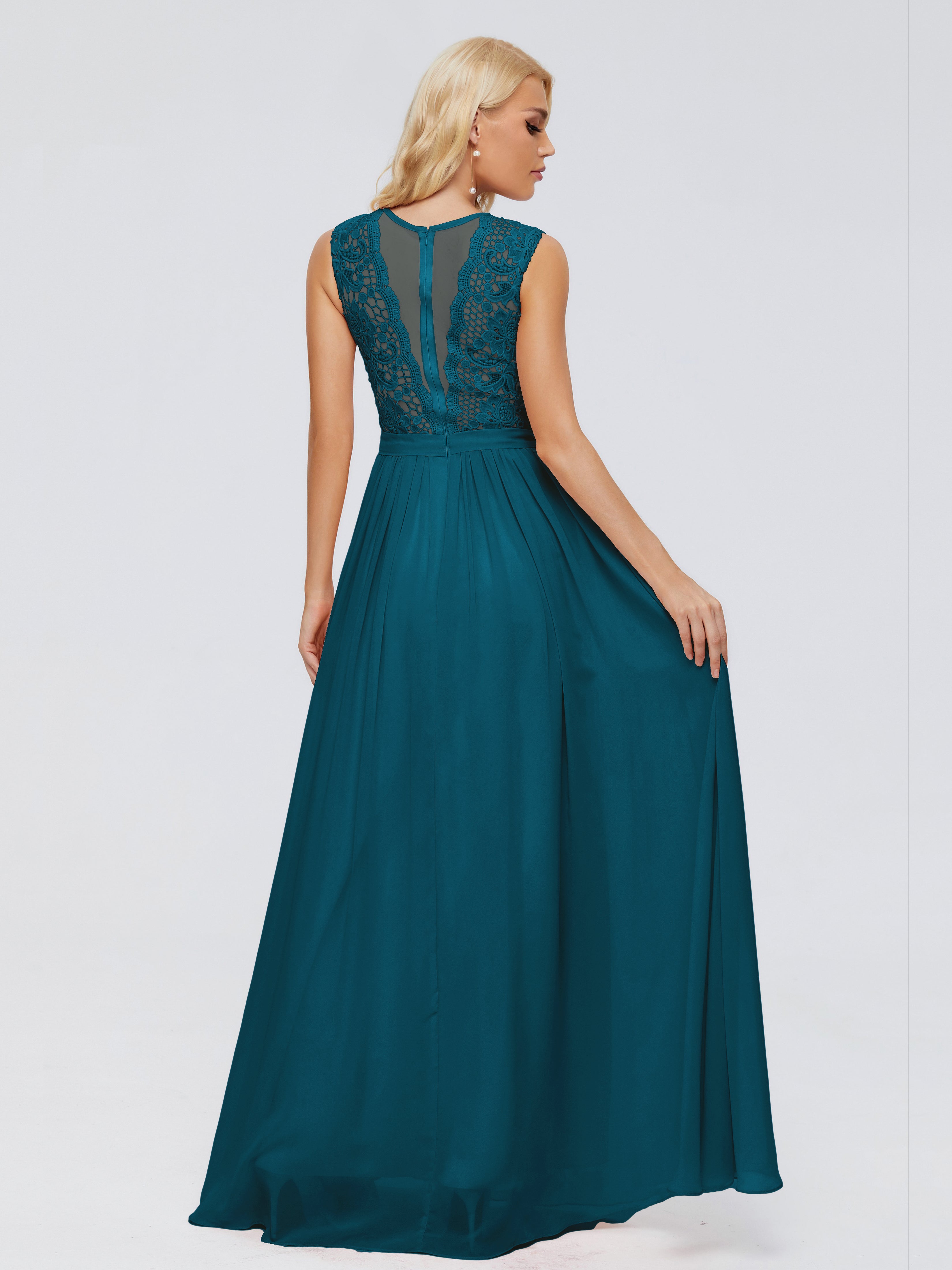 Robe De Demoiselle D'Honneur Bleu Encre Trapèze Bateau Mousseline Robes Demoiselle D'Honneur