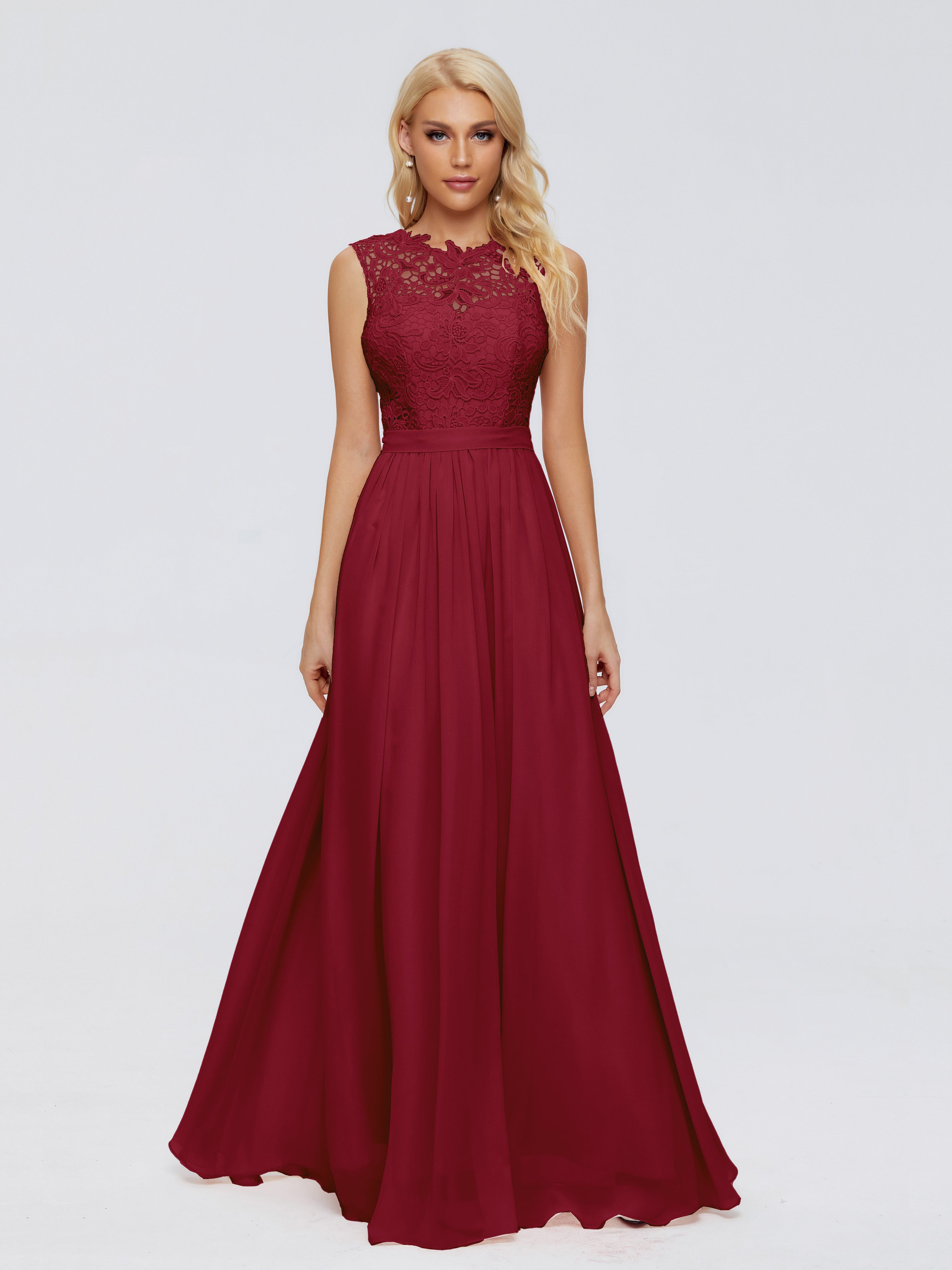Robe Longue Bordeaux Demoiselle D Honneur Trapèze Bateau Mousseline Robes Demoiselle D'Honneur