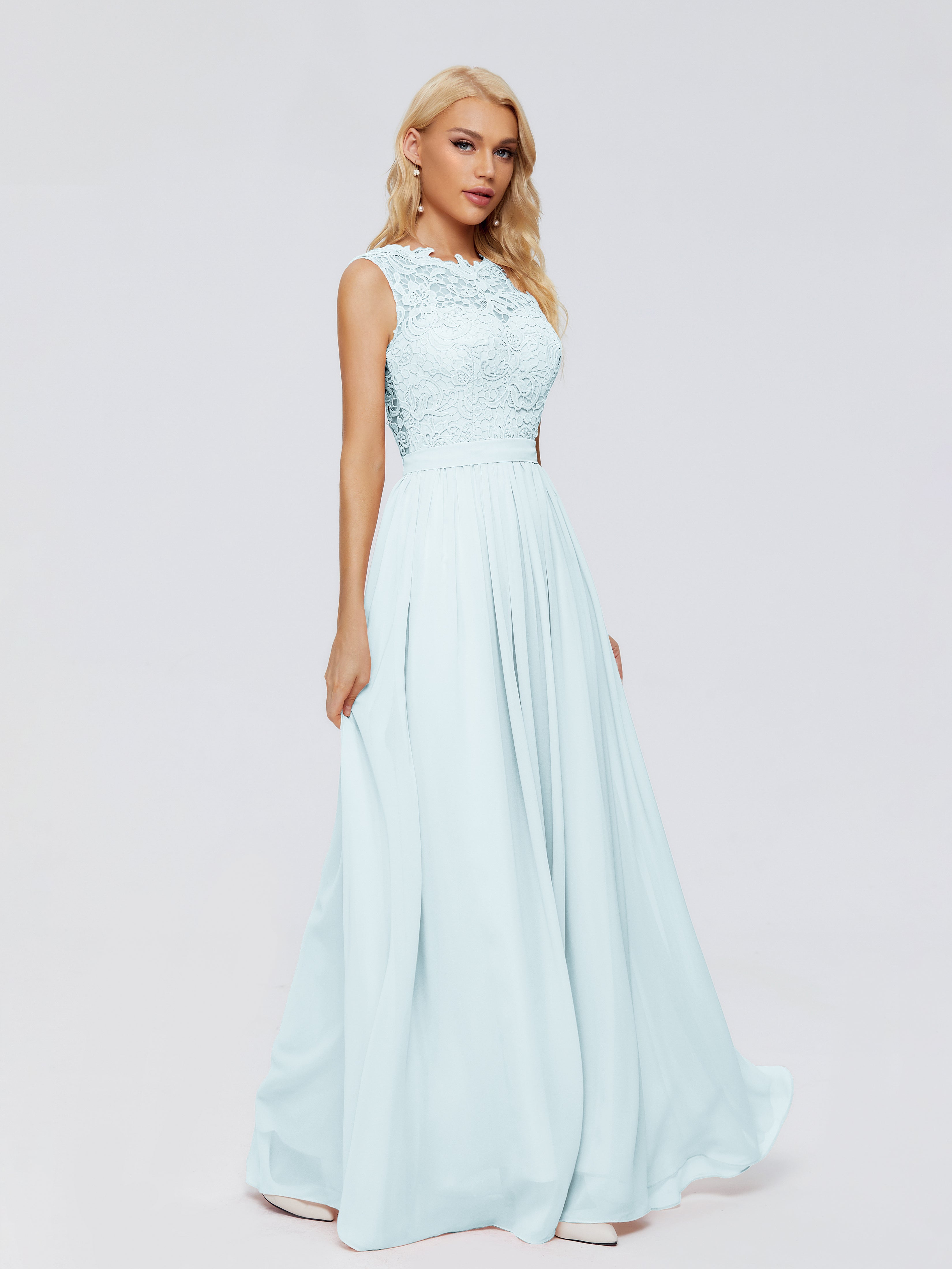 Robe De Demoiselle D'Honneur Brume Trapèze Bateau Mousseline Robes Demoiselle D'Honneur
