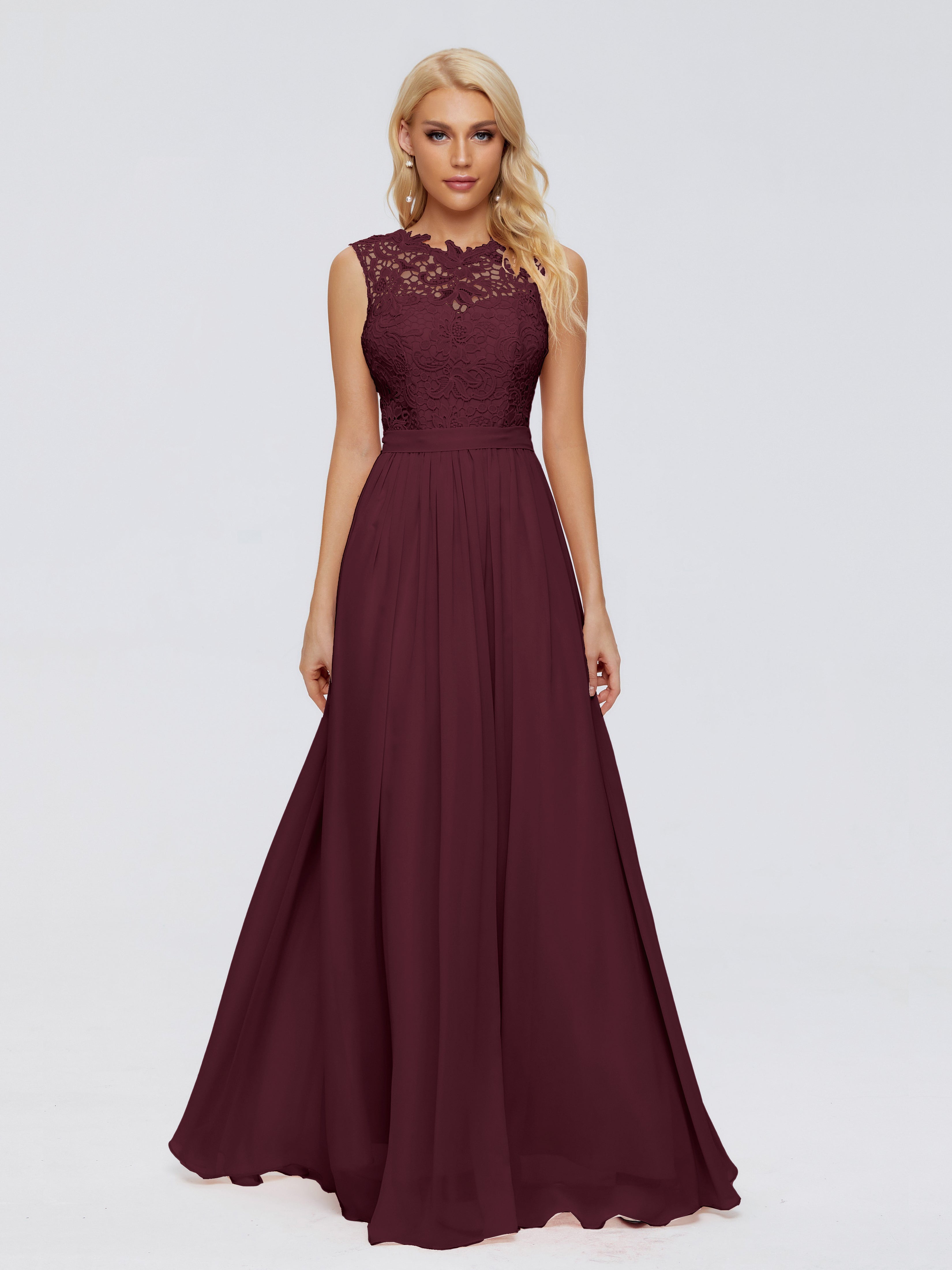 Robes De Demoiselle D'Honneur Cabernet Trapèze Bateau Mousseline Robes Demoiselle D'Honneur